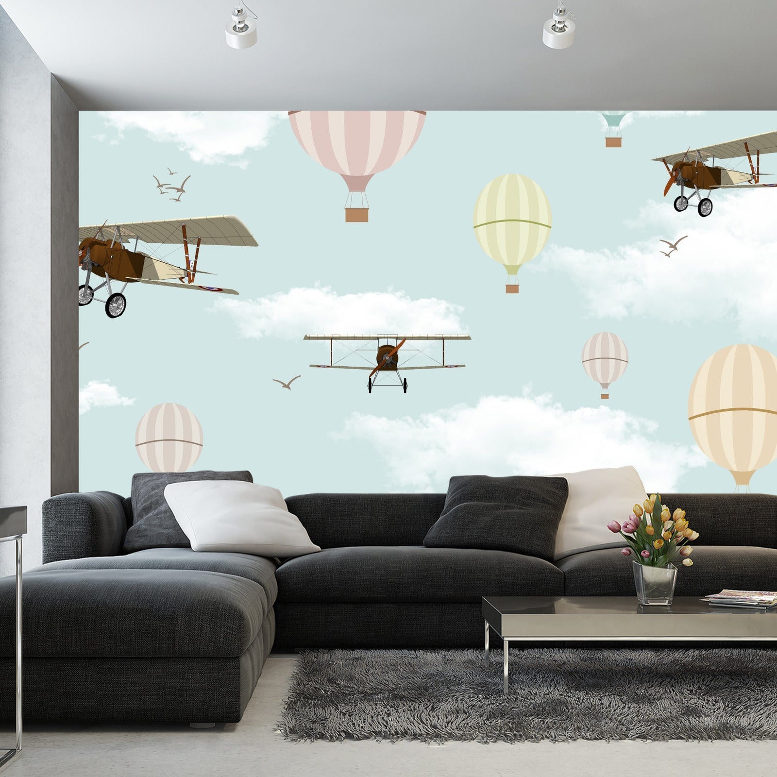 Fototapet Fly Og Ballonger På Himmelen