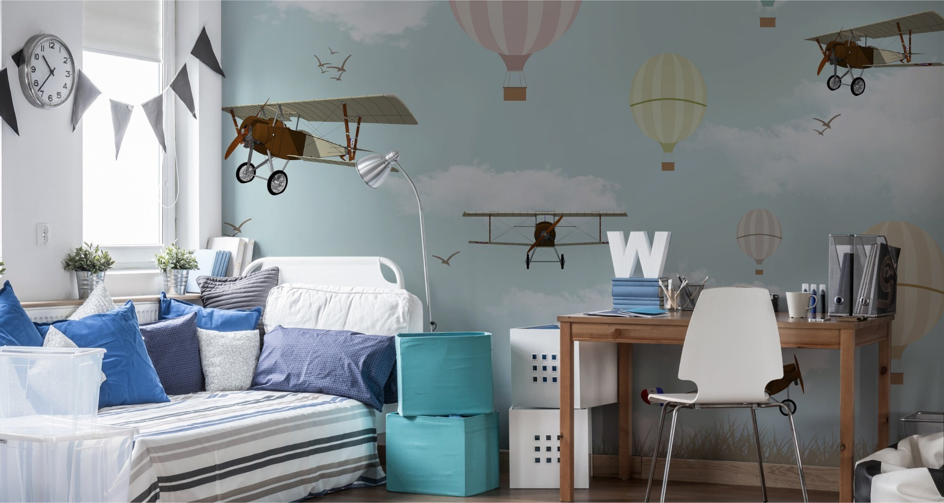 Fototapet Fly Og Ballonger På Himmelen