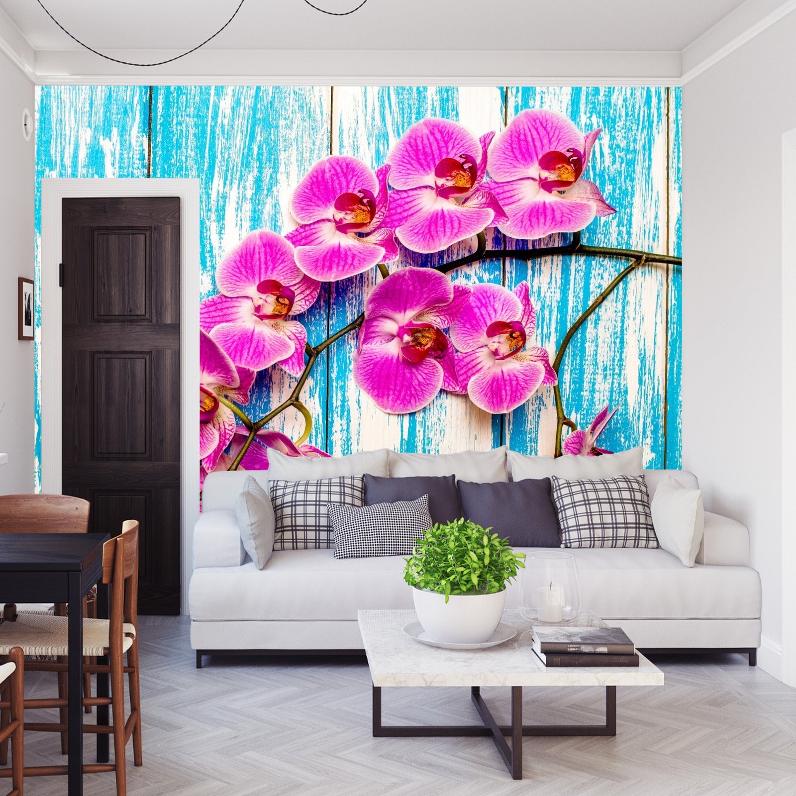 Fototapet Orkideer På Bakgrunn Av Brett