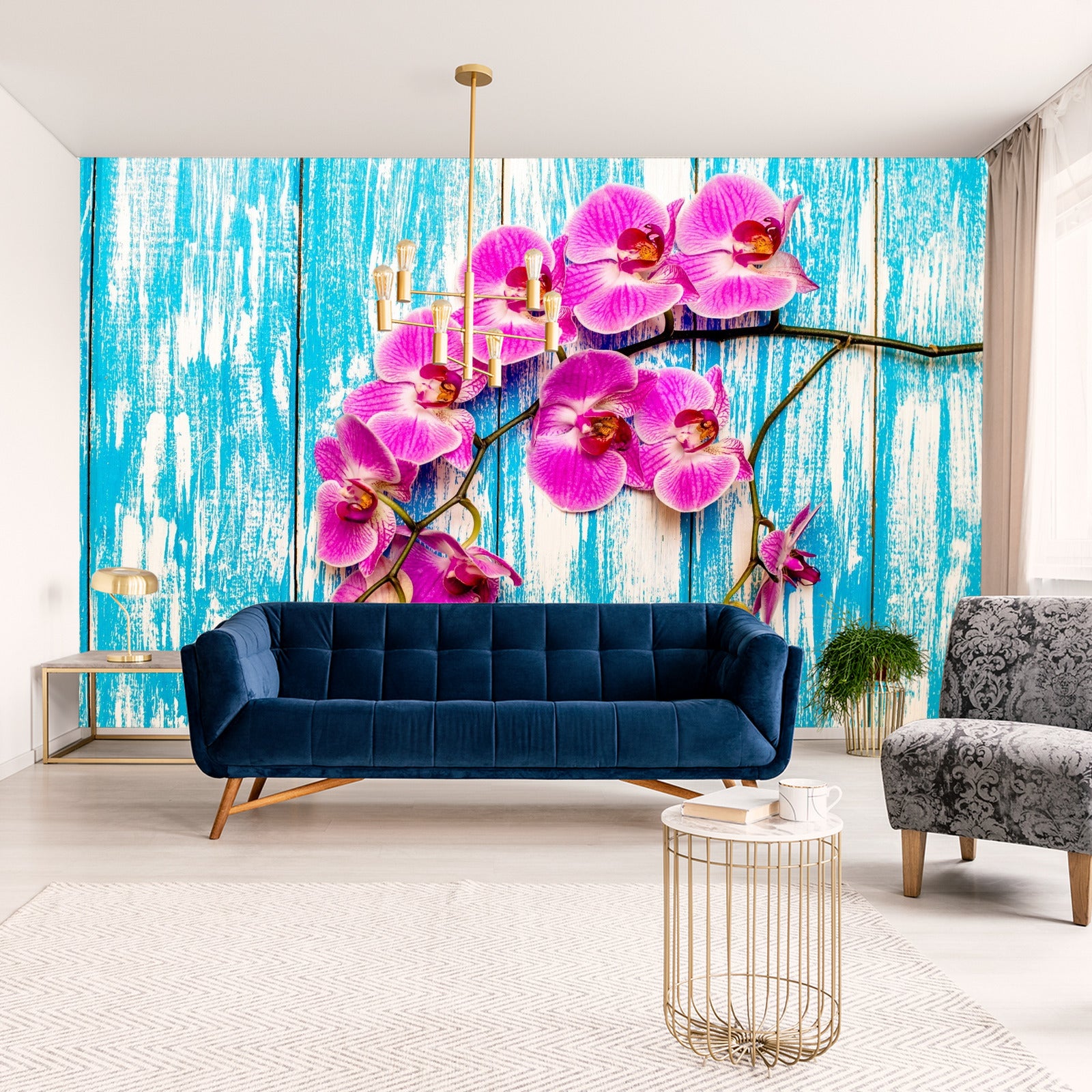 Fototapet Orkideer På Bakgrunn Av Brett