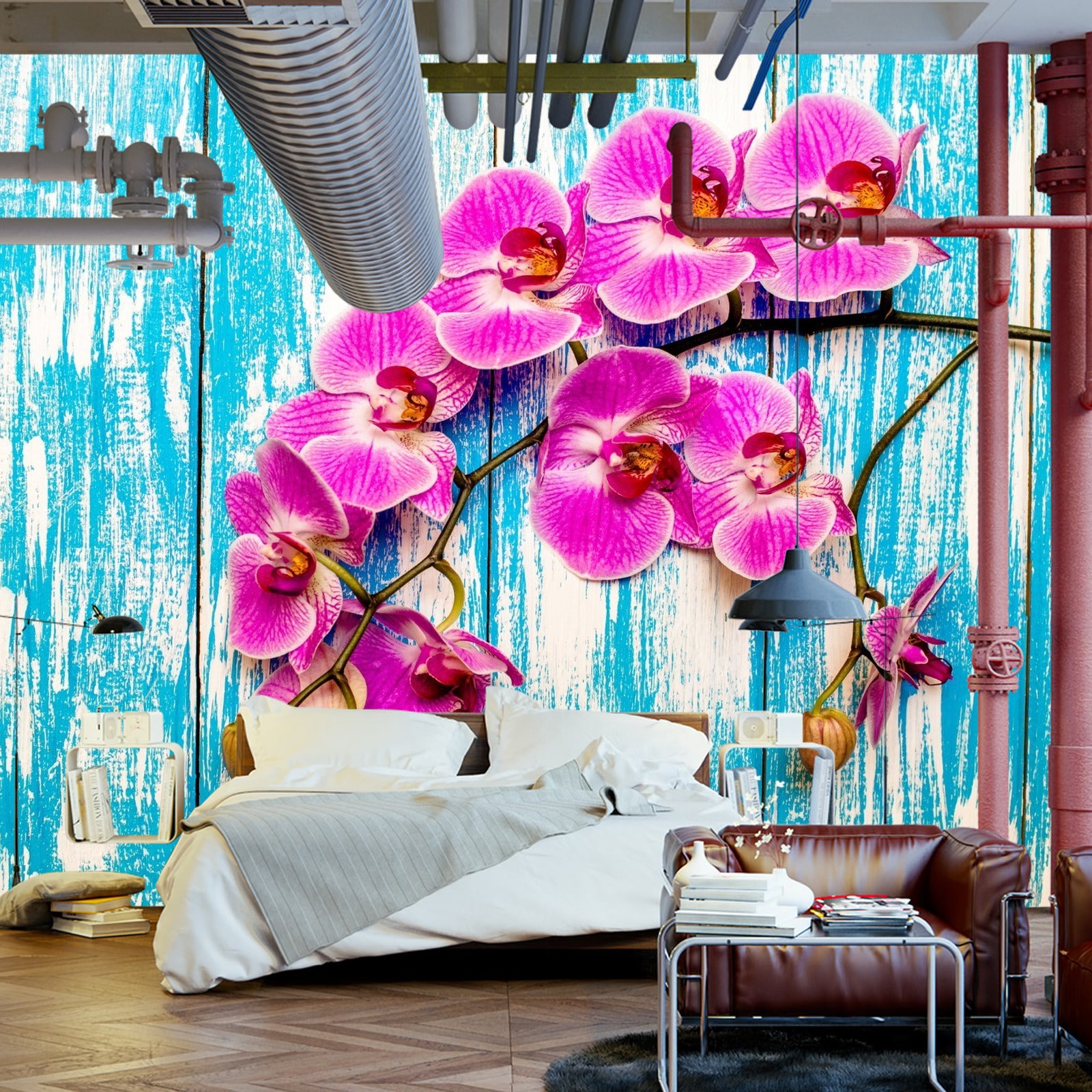 Fototapet Orkideer På Bakgrunn Av Brett