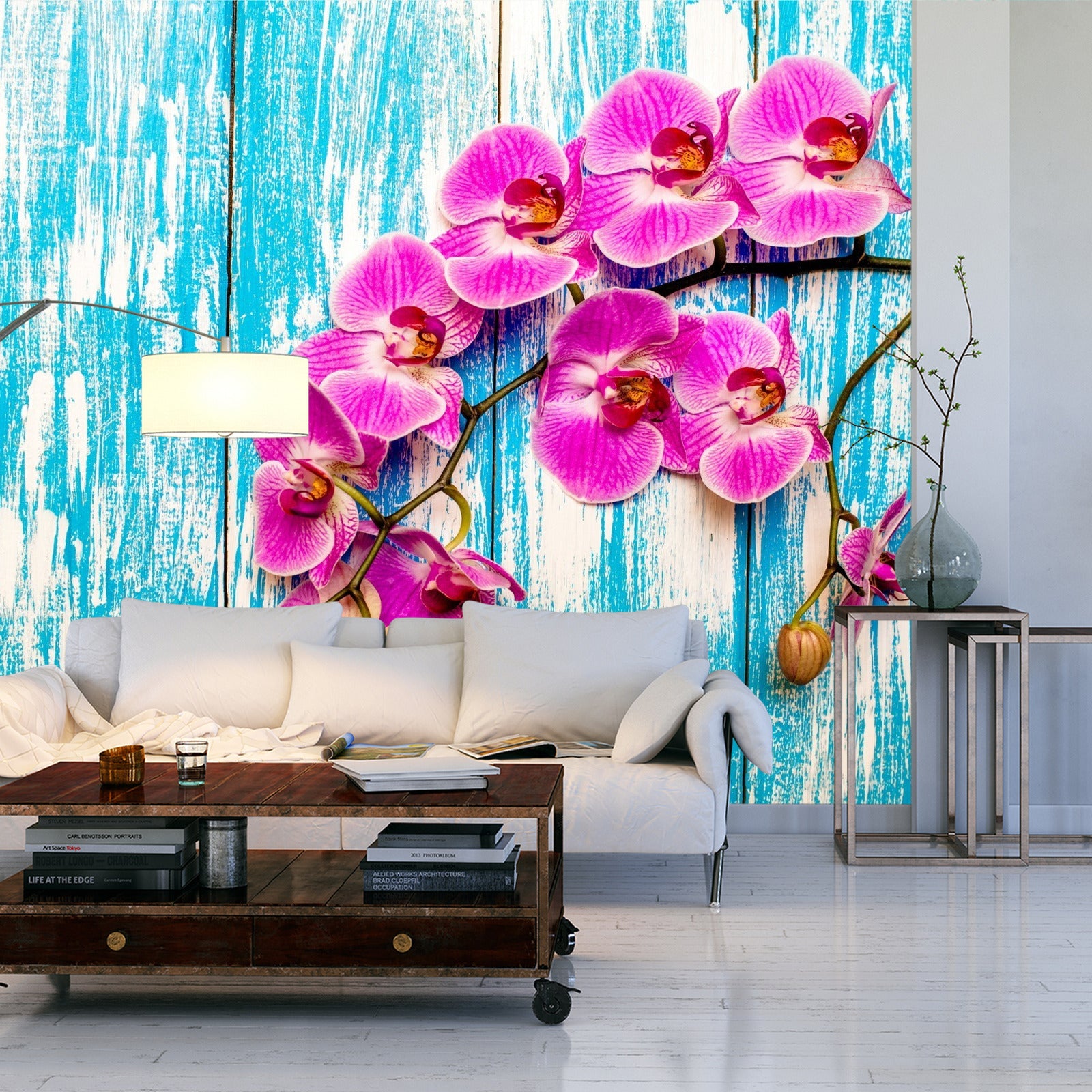 Fototapet Orkideer På Bakgrunn Av Brett