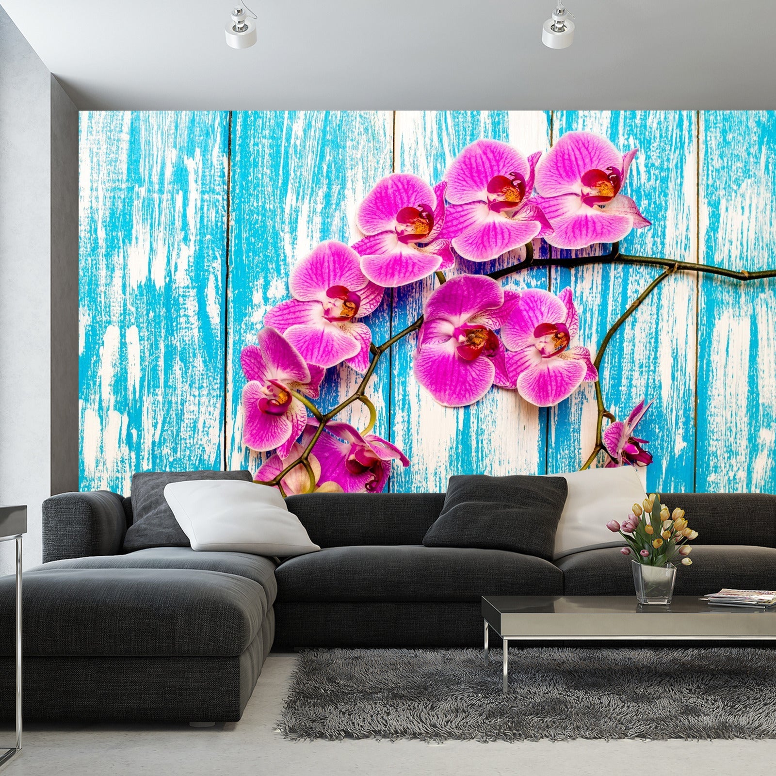 Fototapet Orkideer På Bakgrunn Av Brett