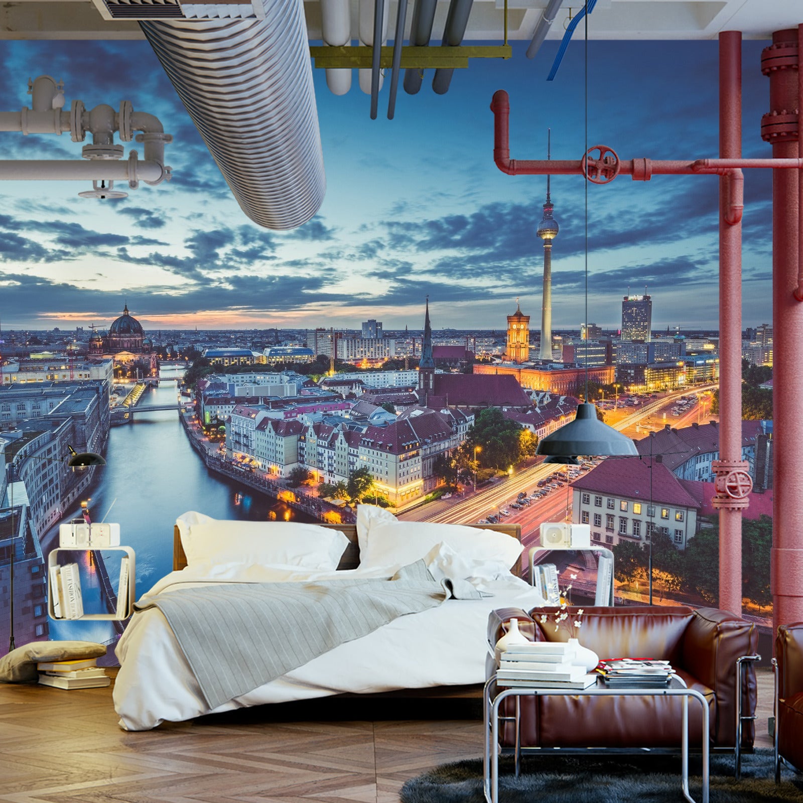 Fototapet Berlin Sentrum Om Natten