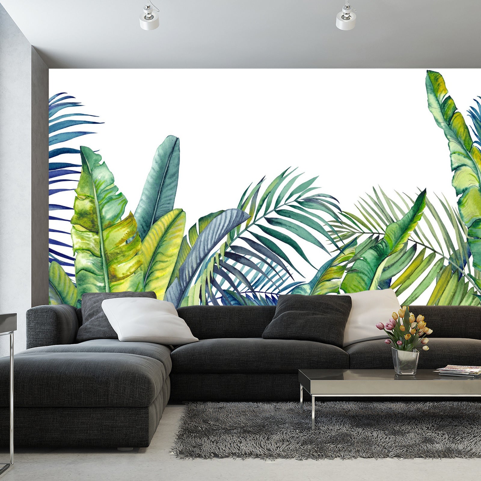 Fototapet Grønne Og Blå Tropiske Planter