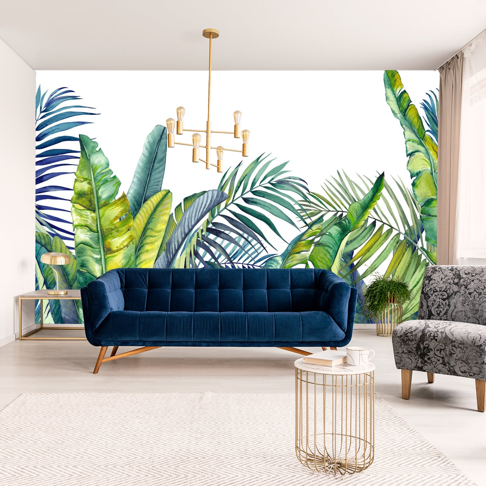 Fototapet Grønne Og Blå Tropiske Planter