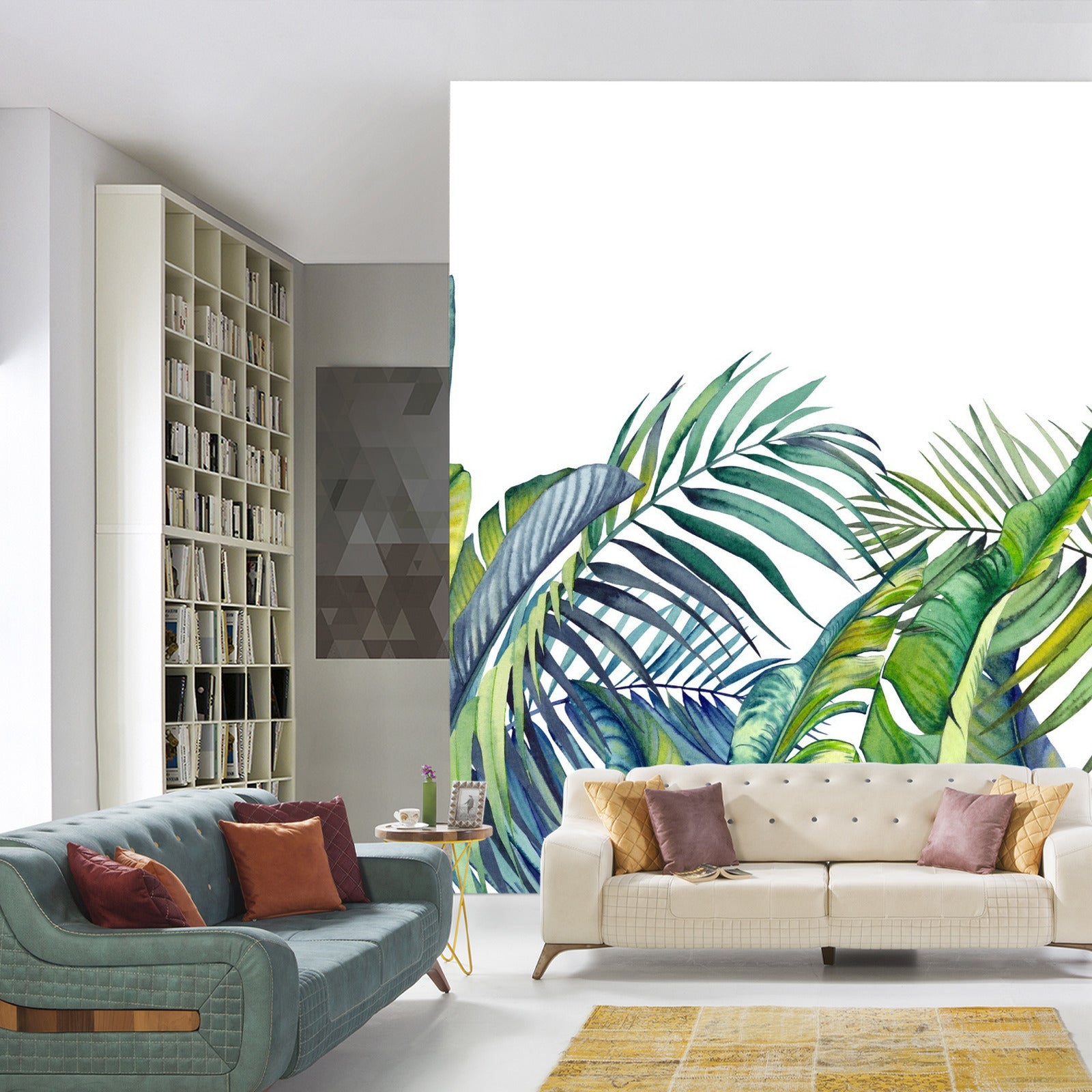 Fototapet Grønne Og Blå Tropiske Planter