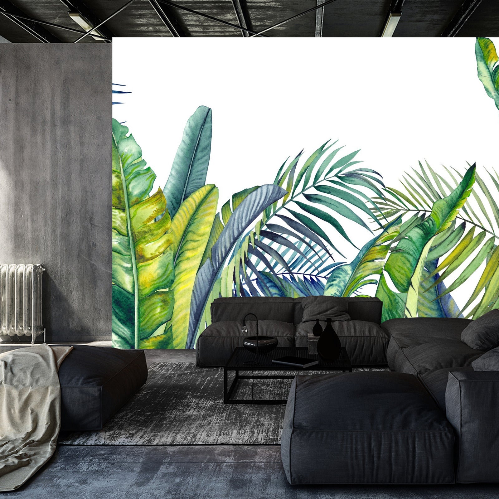 Fototapet Grønne Og Blå Tropiske Planter