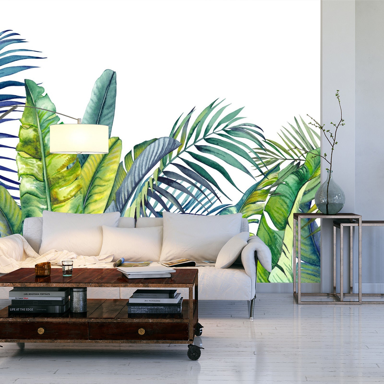 Fototapet Grønne Og Blå Tropiske Planter