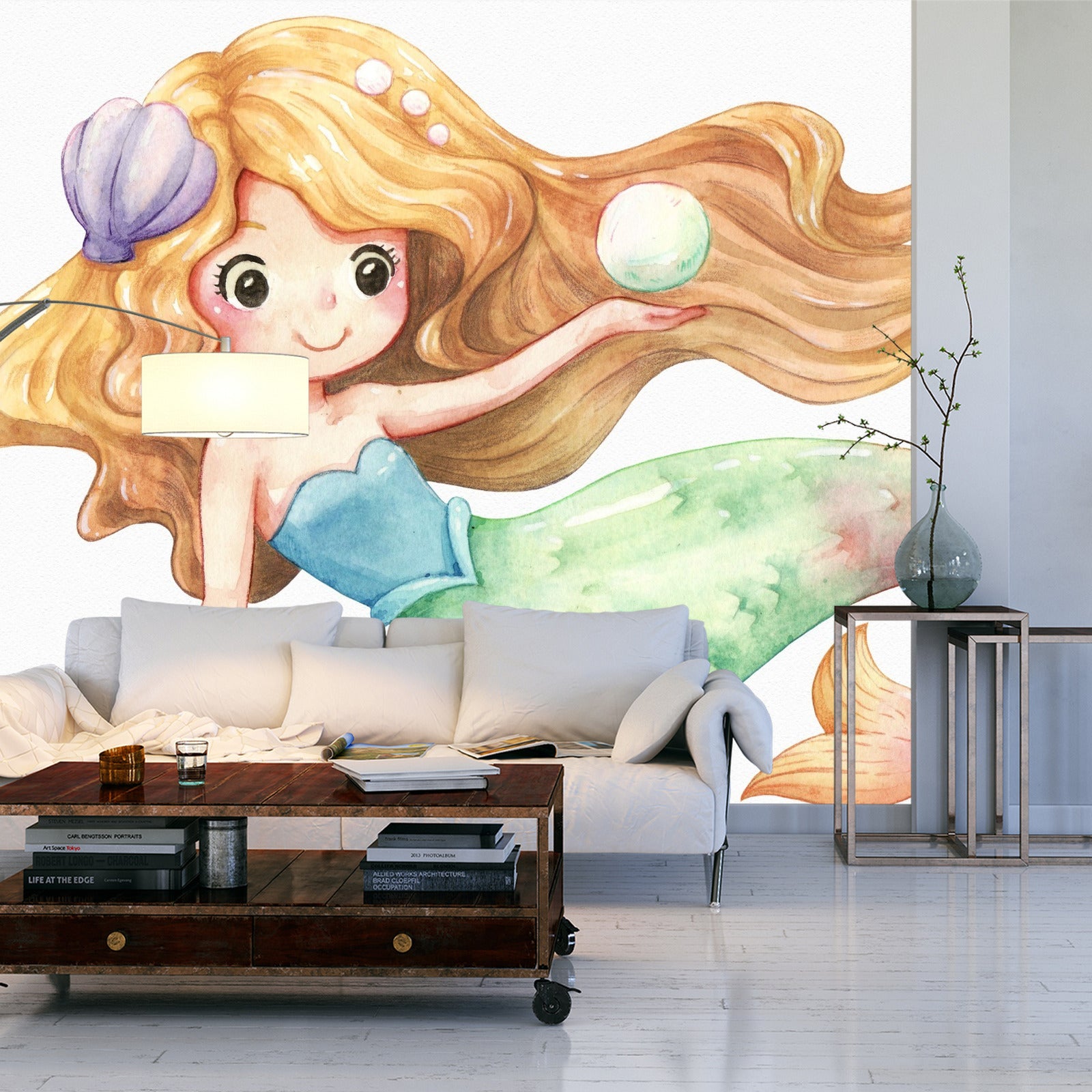 Fototapet Havfrue Malt Med Akvarell