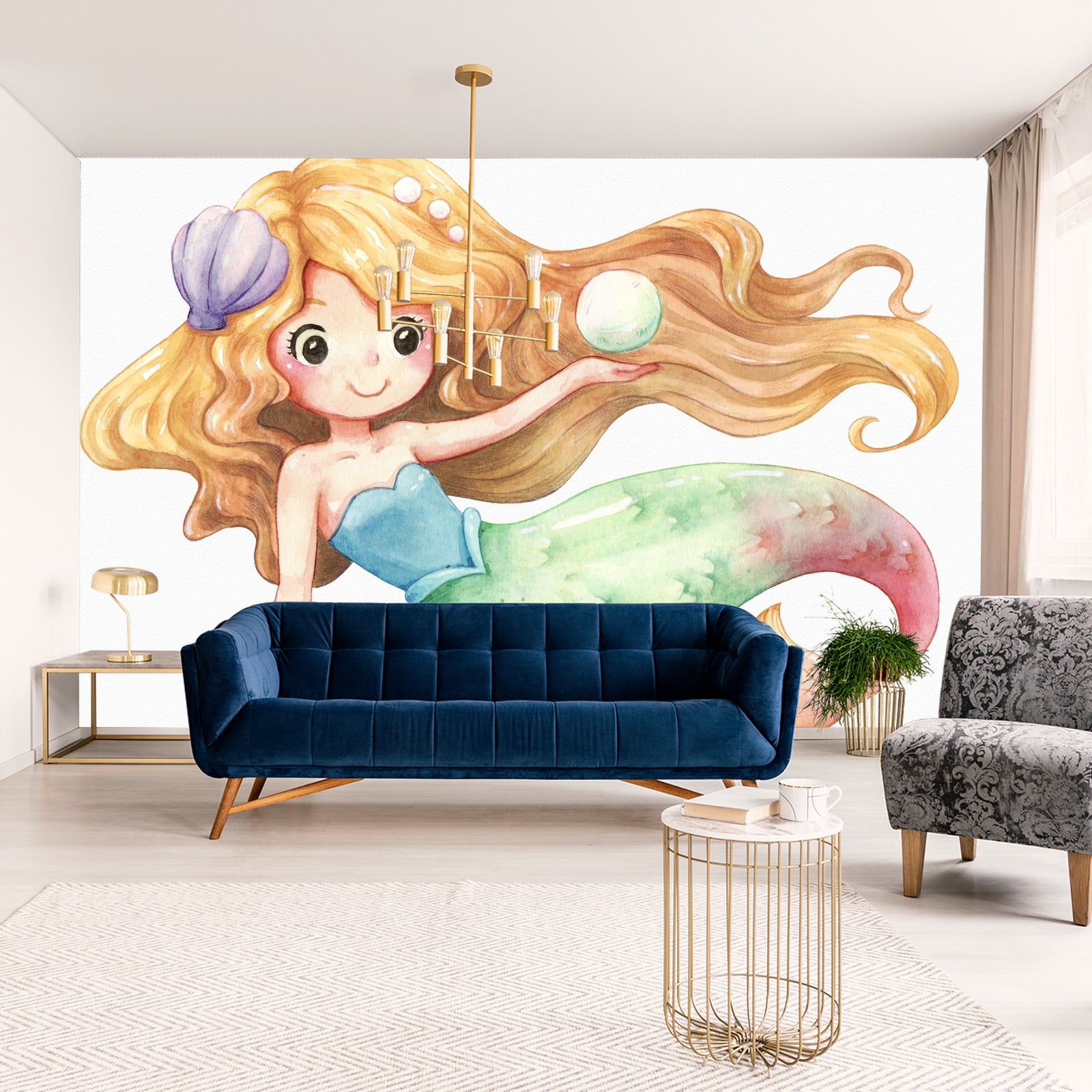 Fototapet Havfrue Malt Med Akvarell