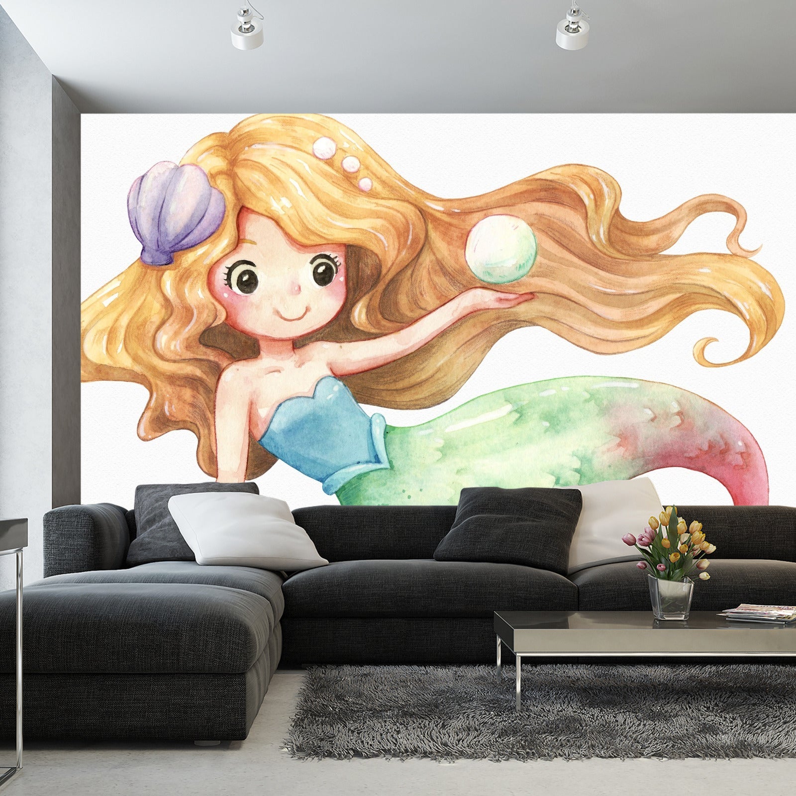 Fototapet Havfrue Malt Med Akvarell