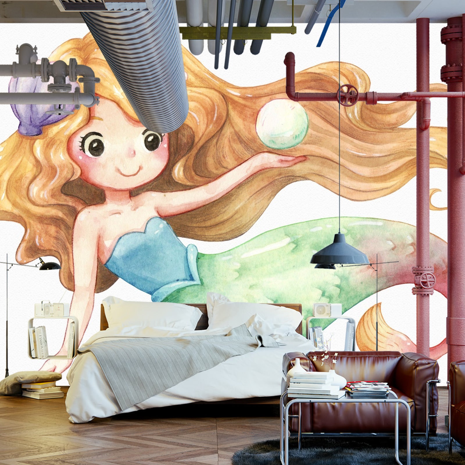 Fototapet Havfrue Malt Med Akvarell