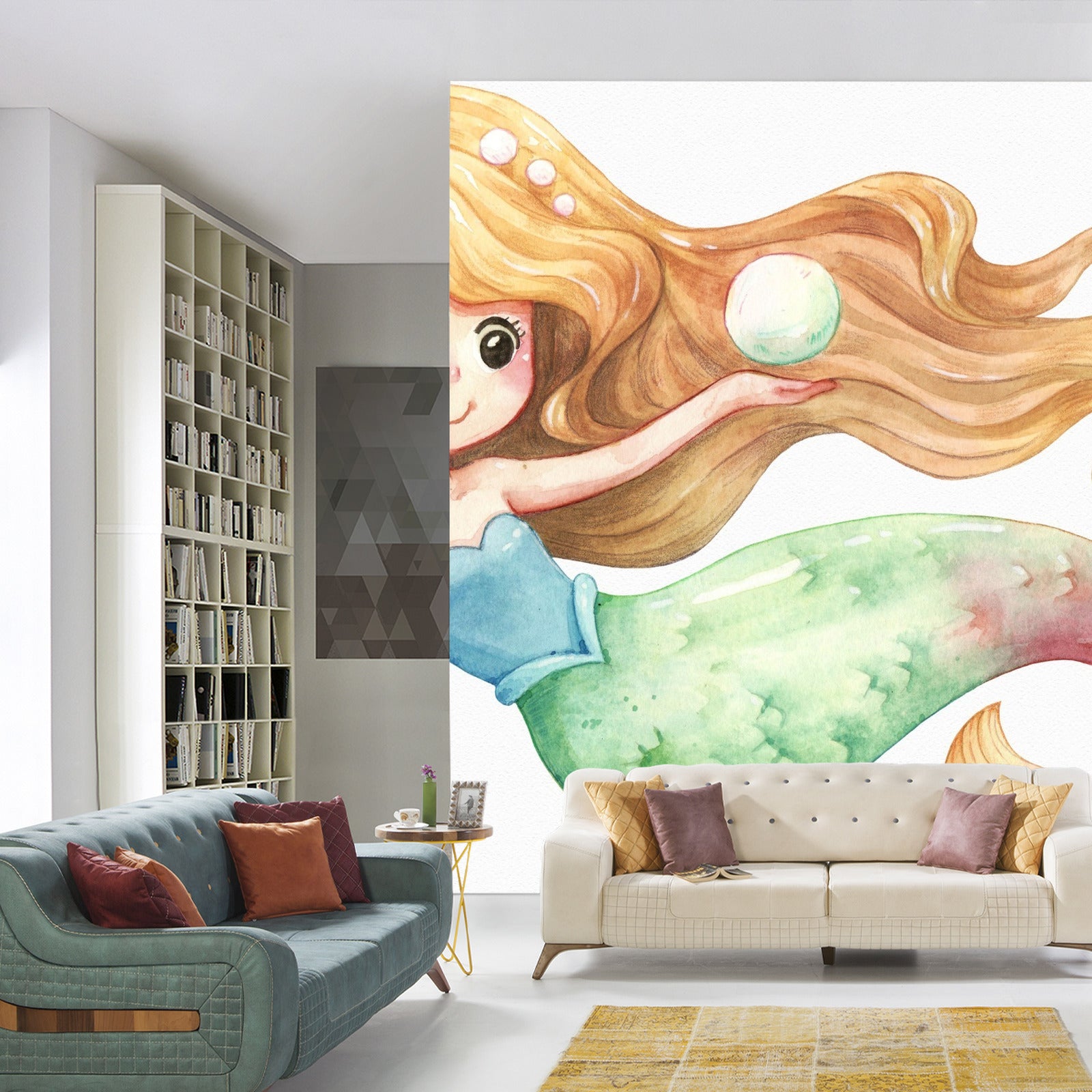 Fototapet Havfrue Malt Med Akvarell