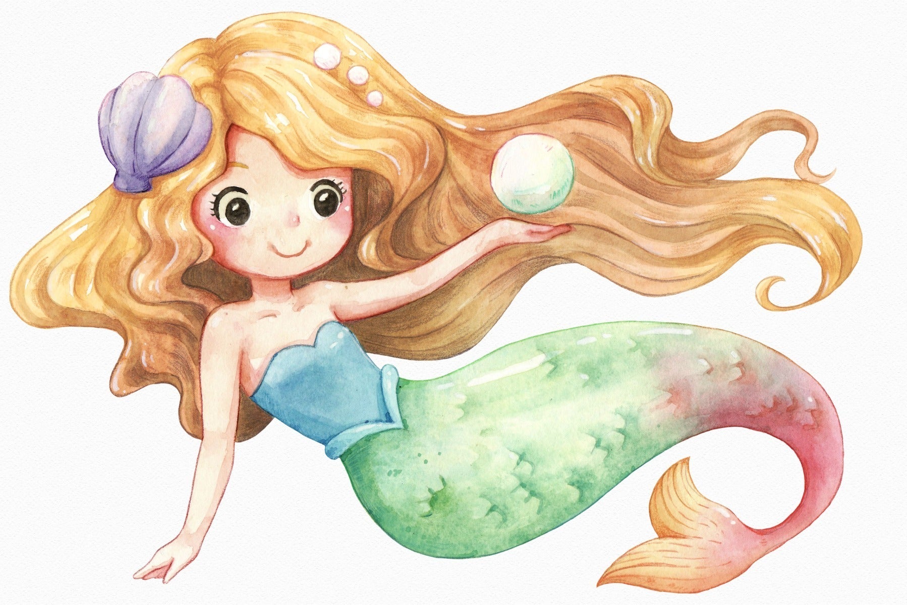 Fototapet Havfrue Malt Med Akvarell