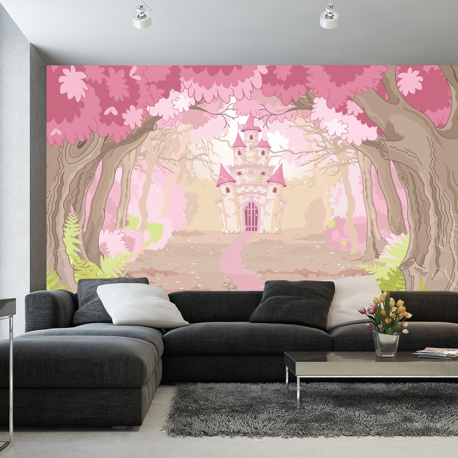 Fototapet Slott I Den Rosa Skogen