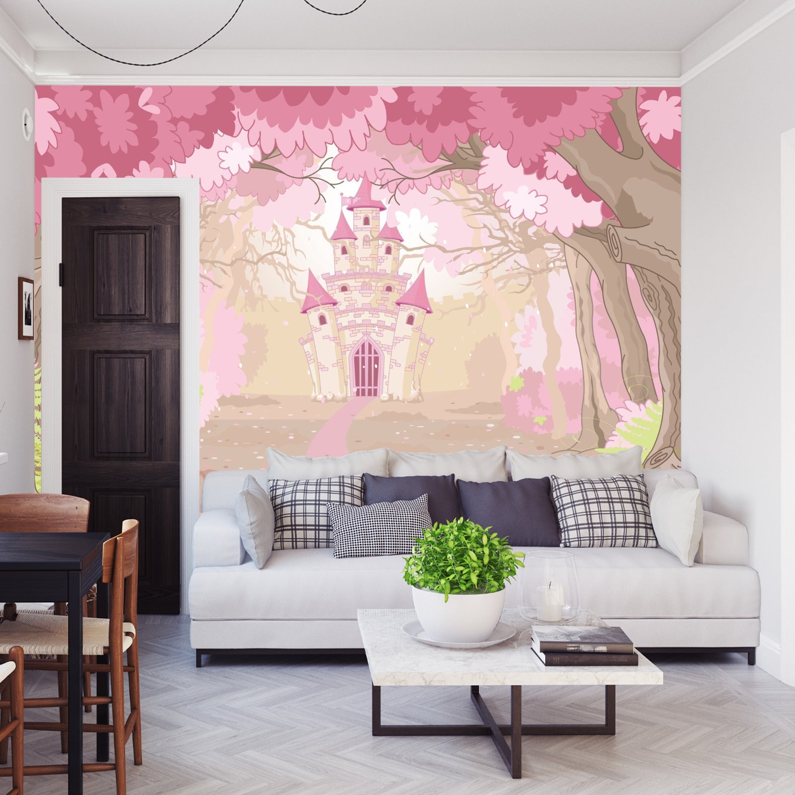 Fototapet Slott I Den Rosa Skogen