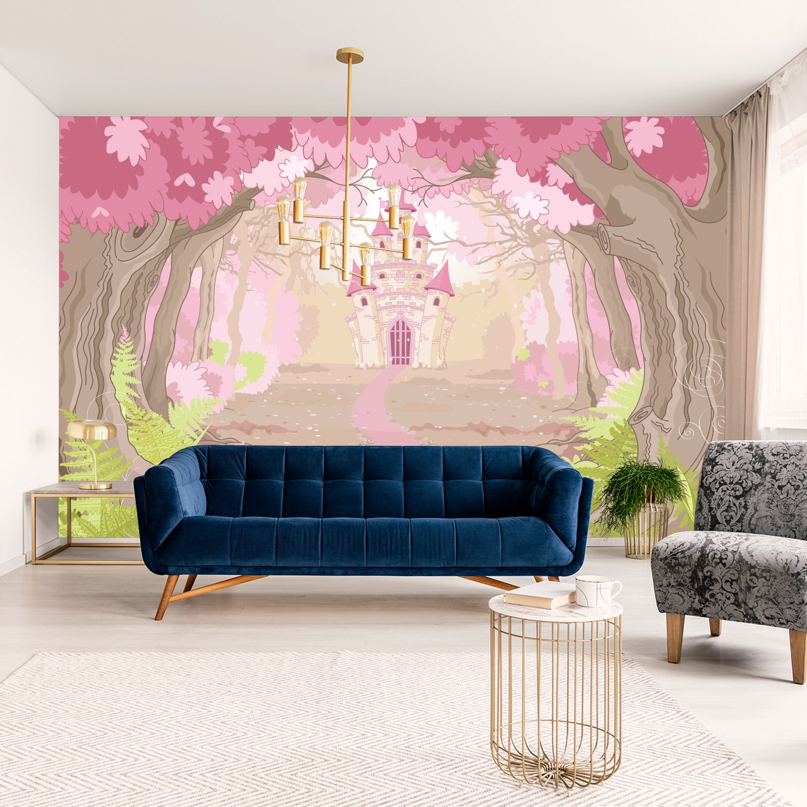 Fototapet Slott I Den Rosa Skogen