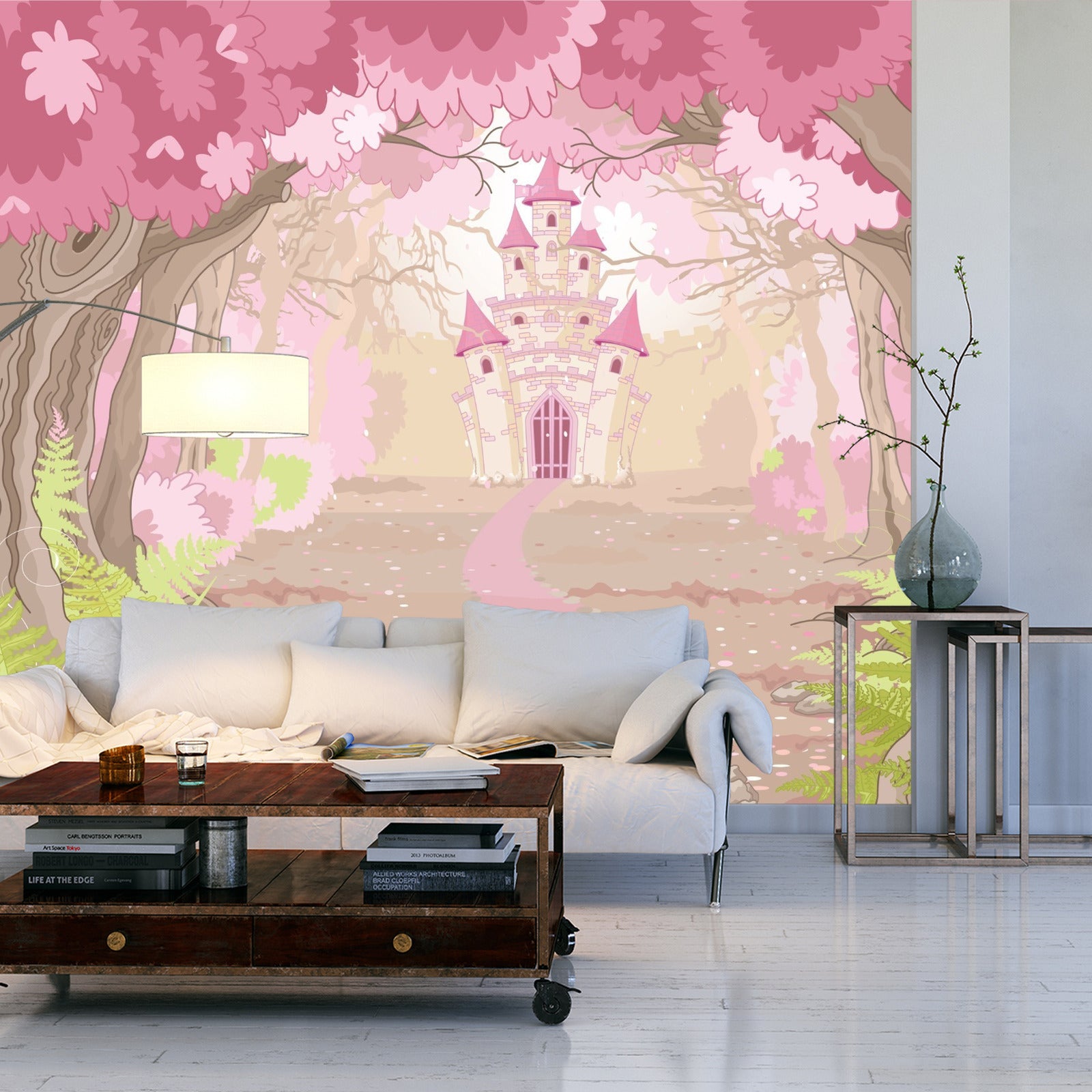 Fototapet Slott I Den Rosa Skogen