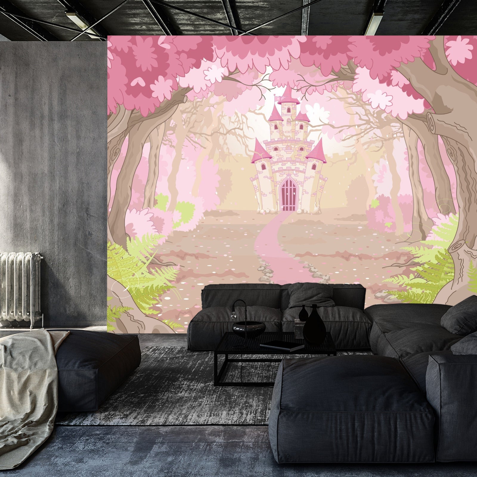 Fototapet Slott I Den Rosa Skogen