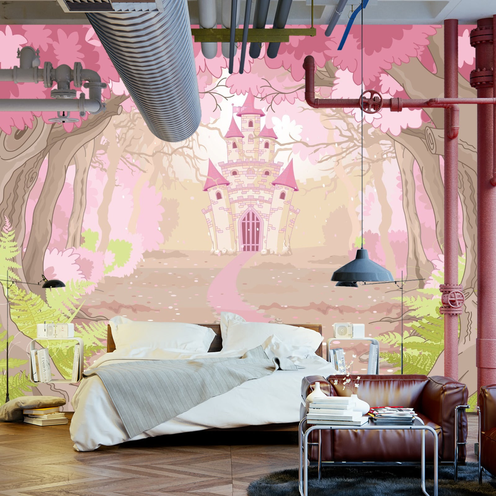 Fototapet Slott I Den Rosa Skogen