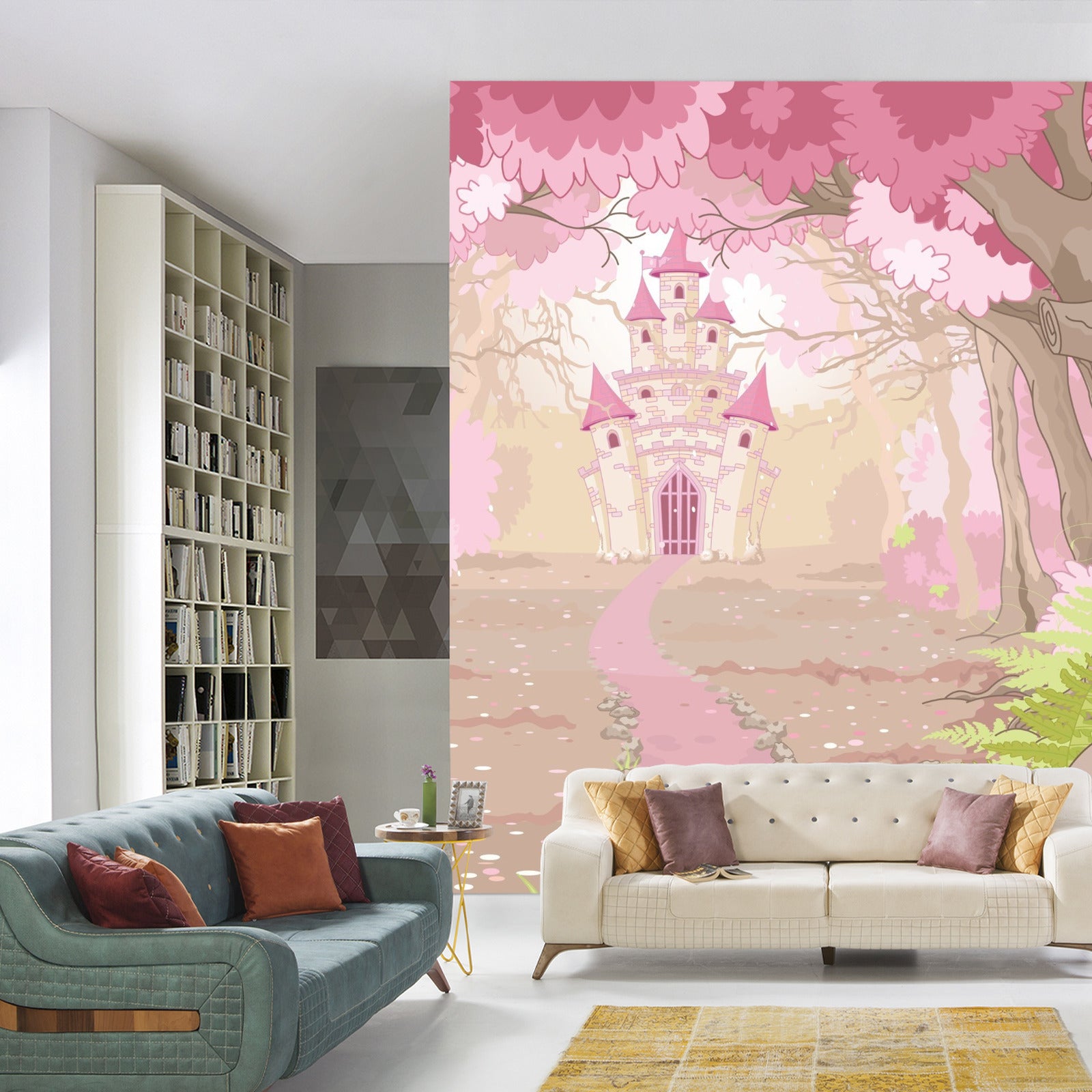 Fototapet Slott I Den Rosa Skogen