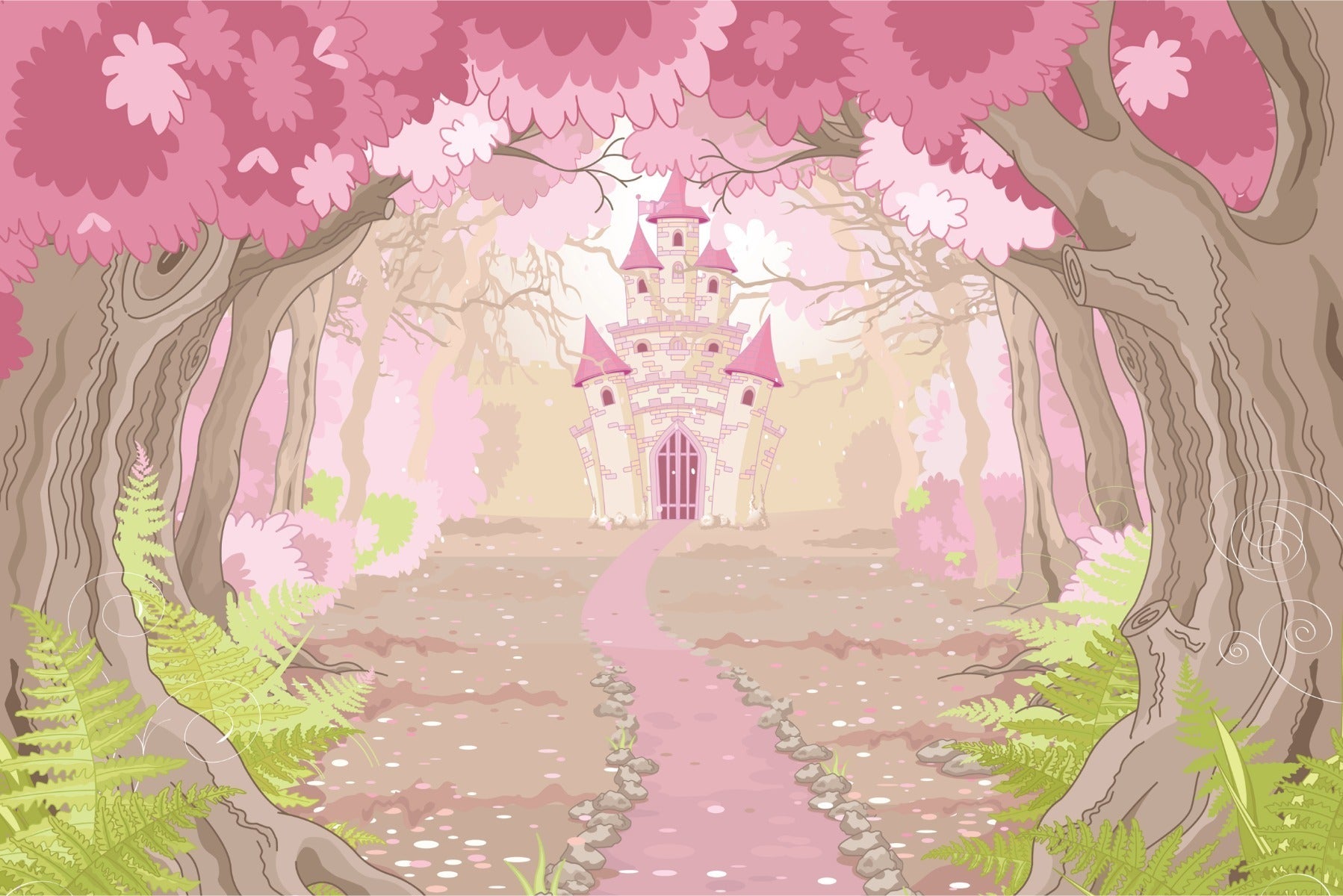 Fototapet Slott I Den Rosa Skogen