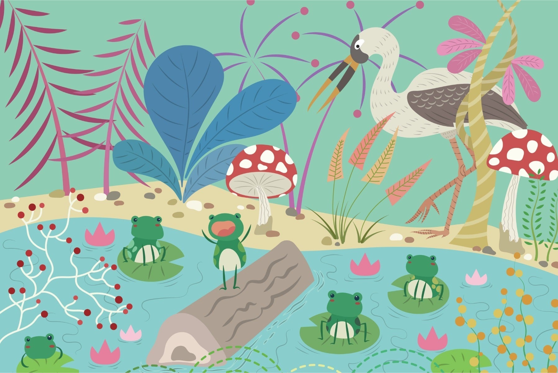 Fototapet Eventyrfrosker I Dammen