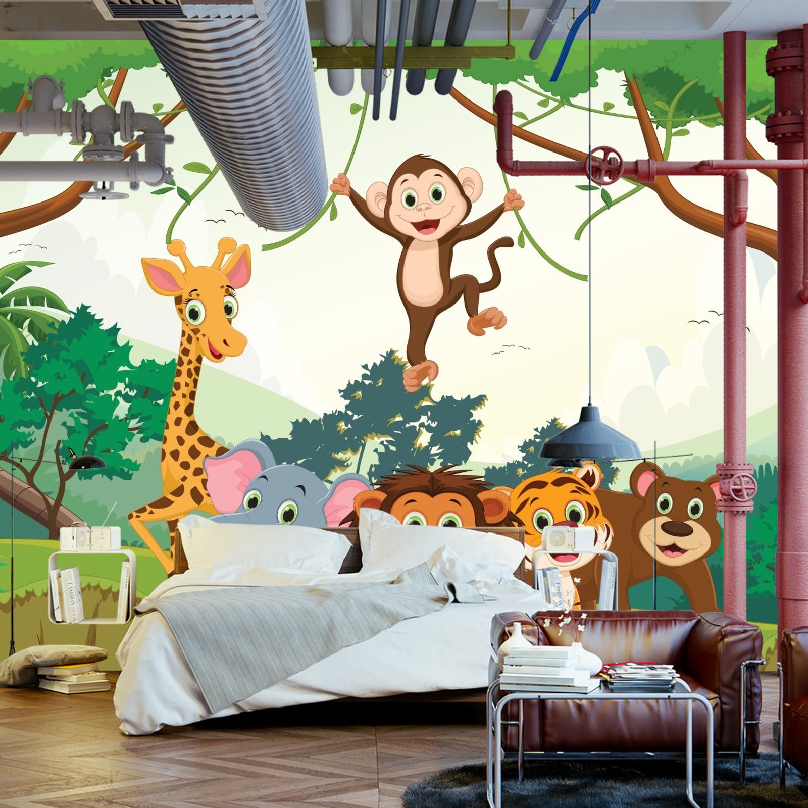 Fototapet Glade Dyr I Jungelen