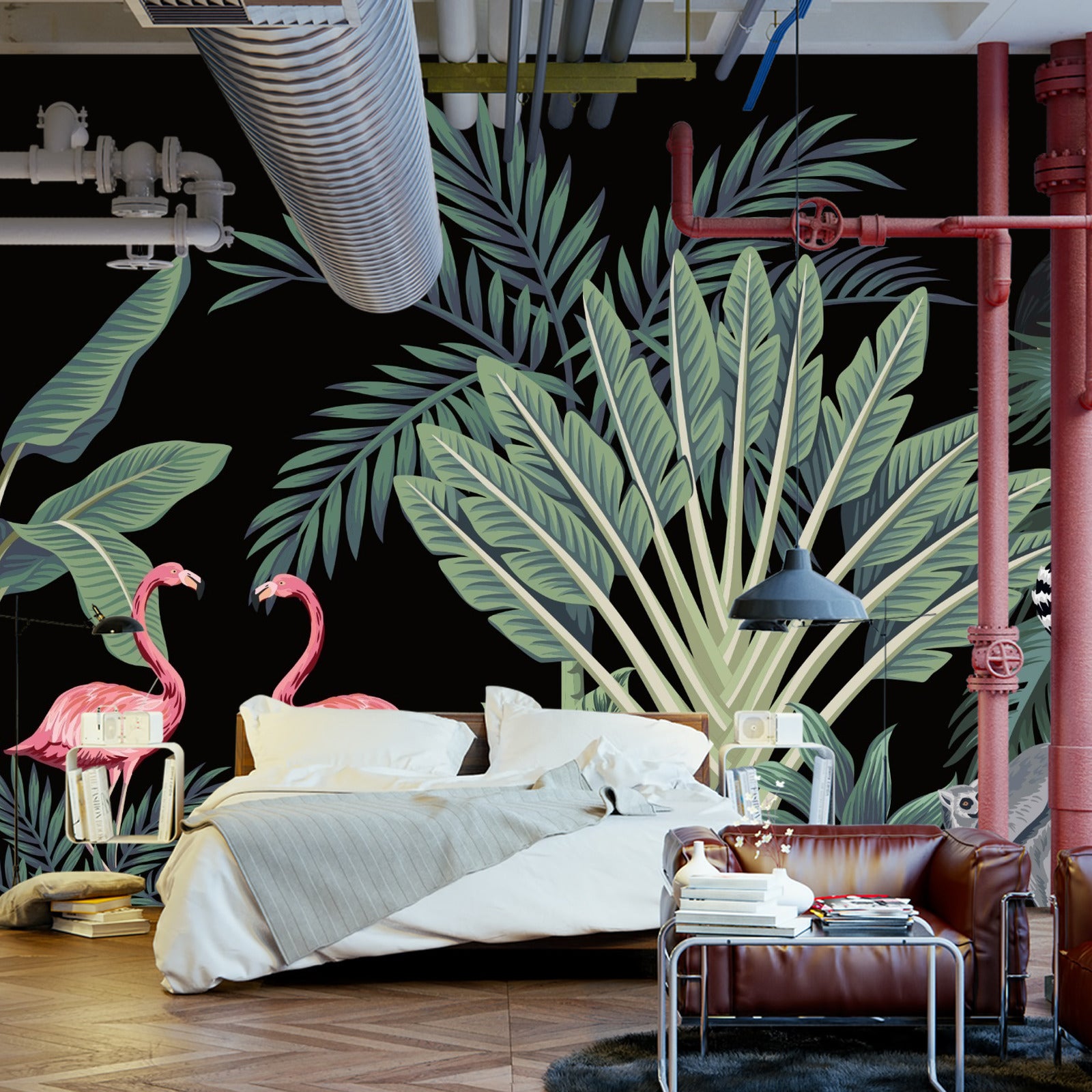 Fototapet Eksotiske Dyr Blant Palmer