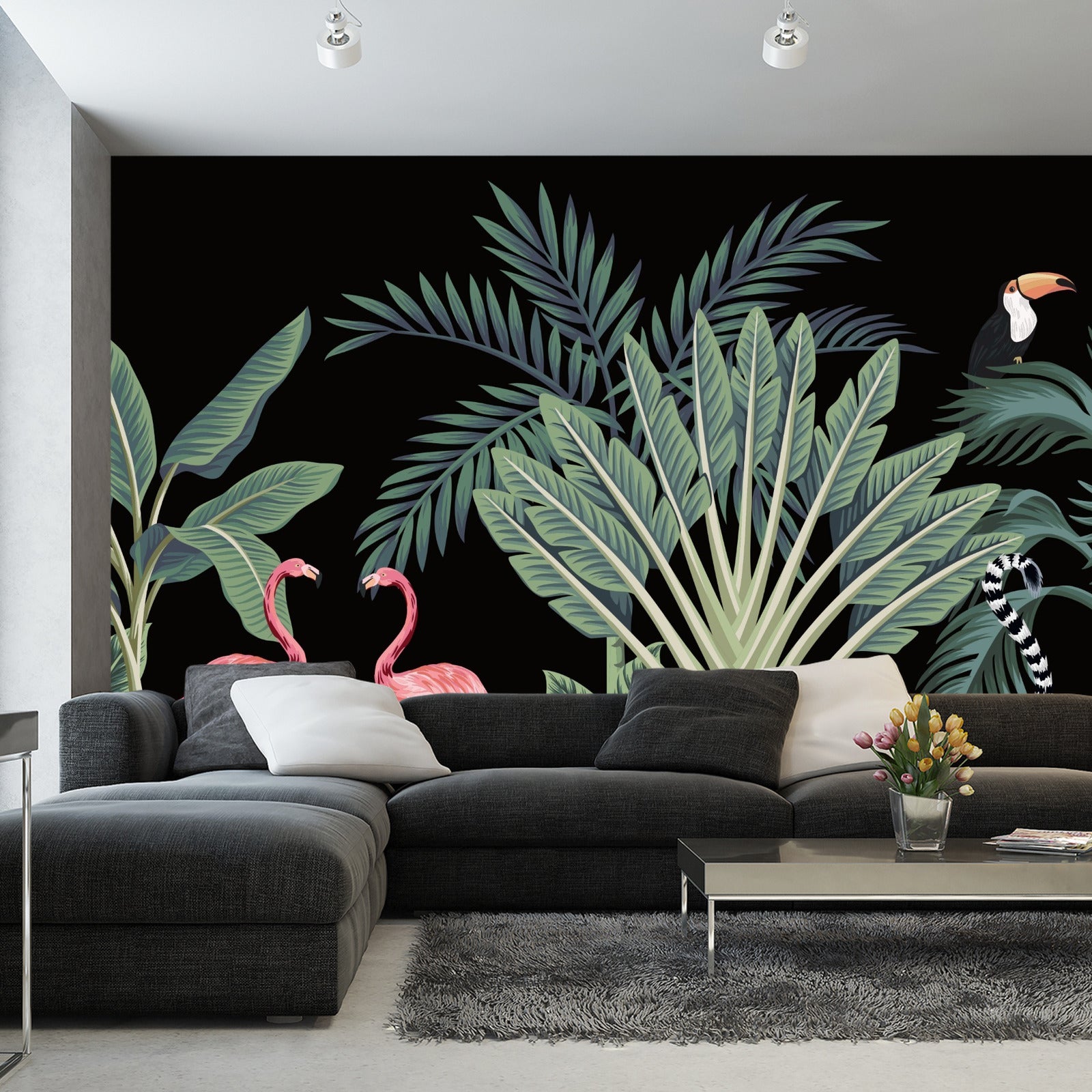 Fototapet Eksotiske Dyr Blant Palmer