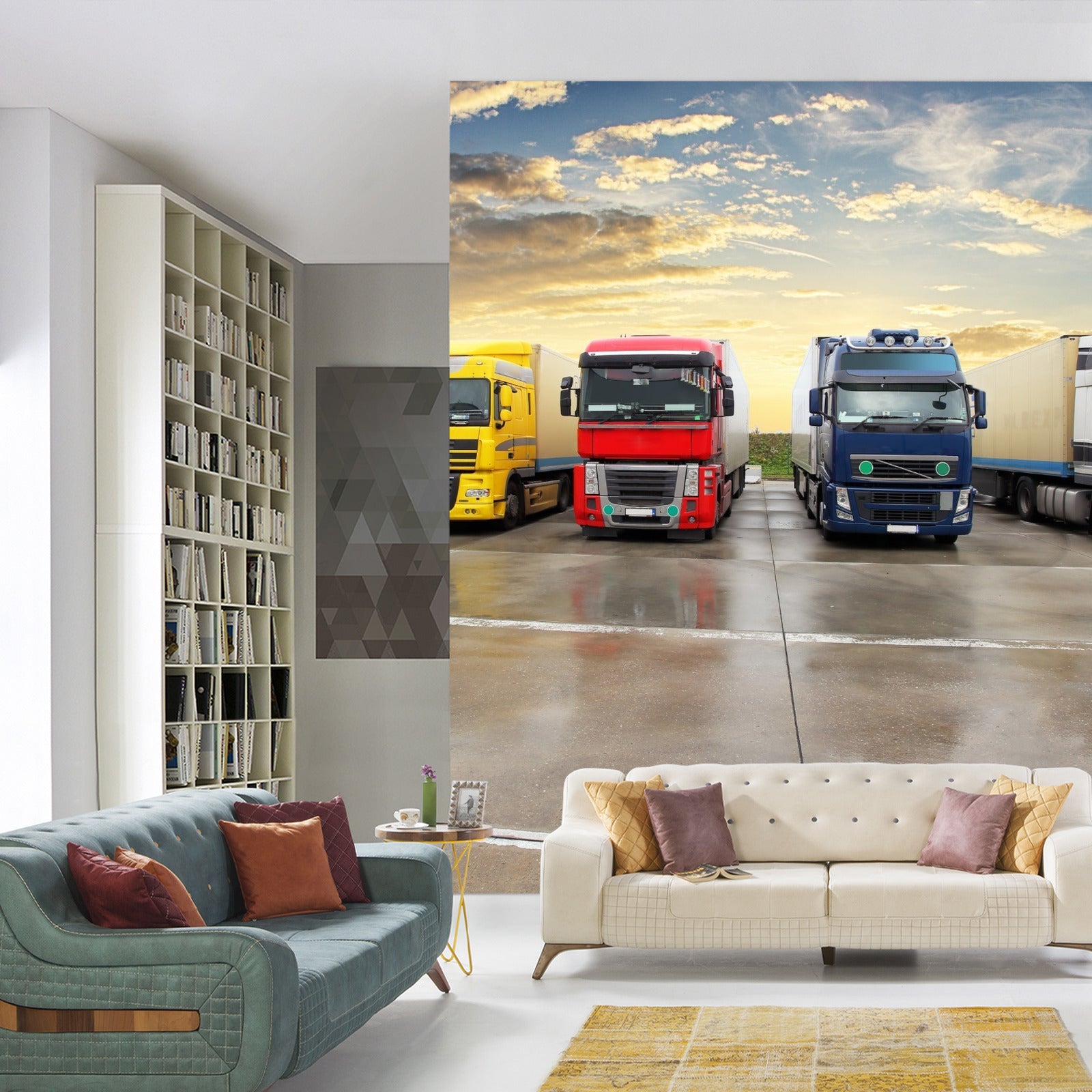 Fototapet Fargerike Lastebiler På Parkeringsplassen