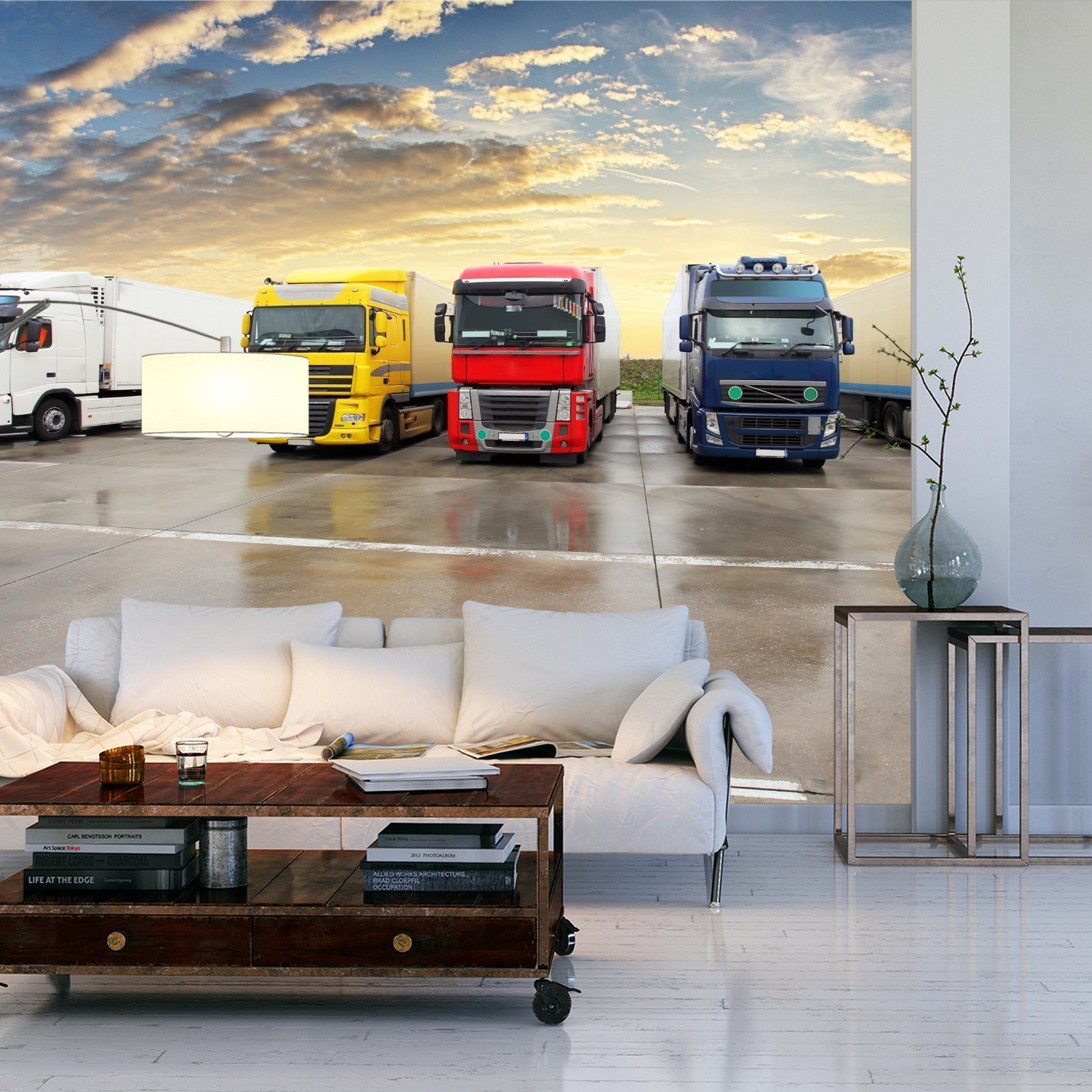 Fototapet Fargerike Lastebiler På Parkeringsplassen