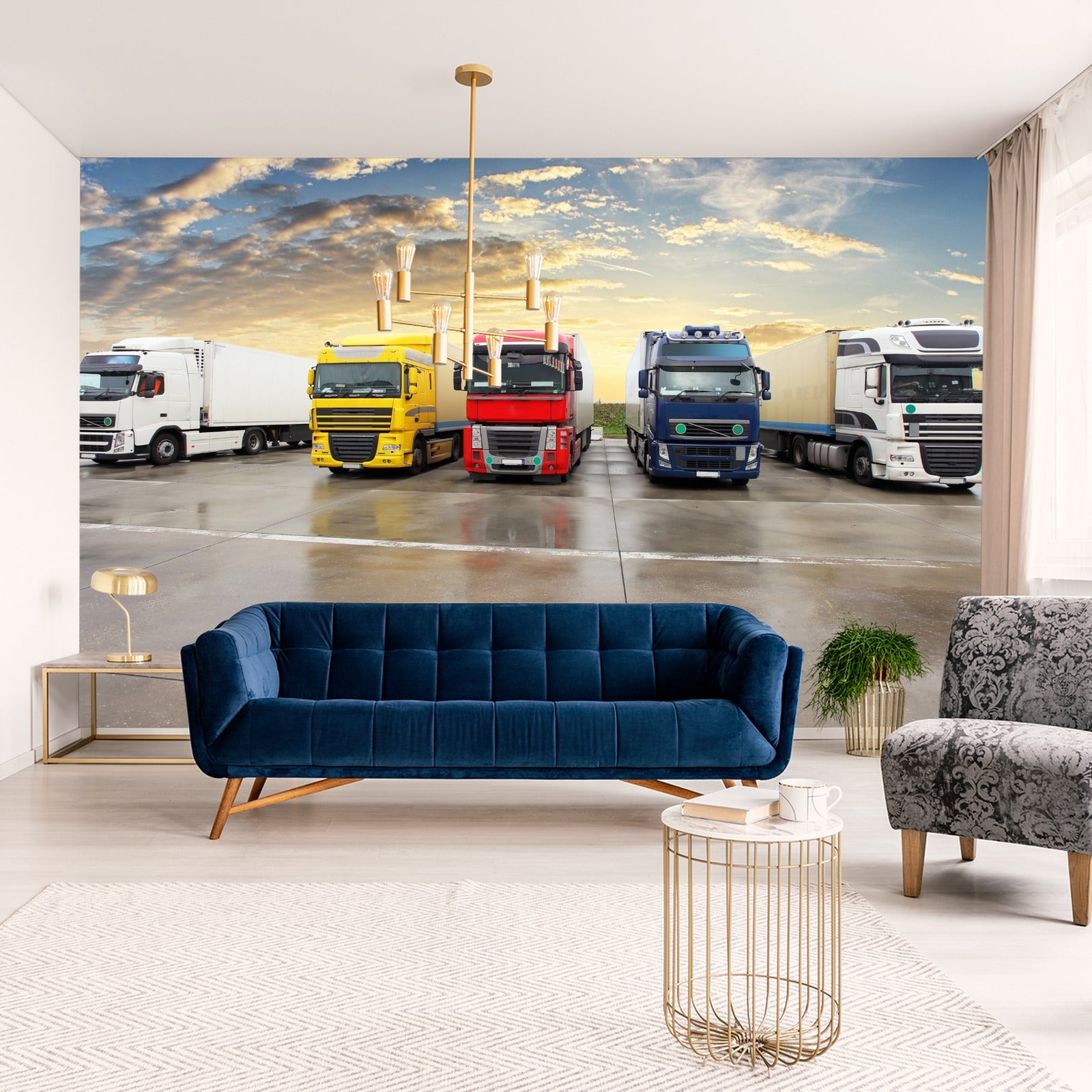 Fototapet Fargerike Lastebiler På Parkeringsplassen