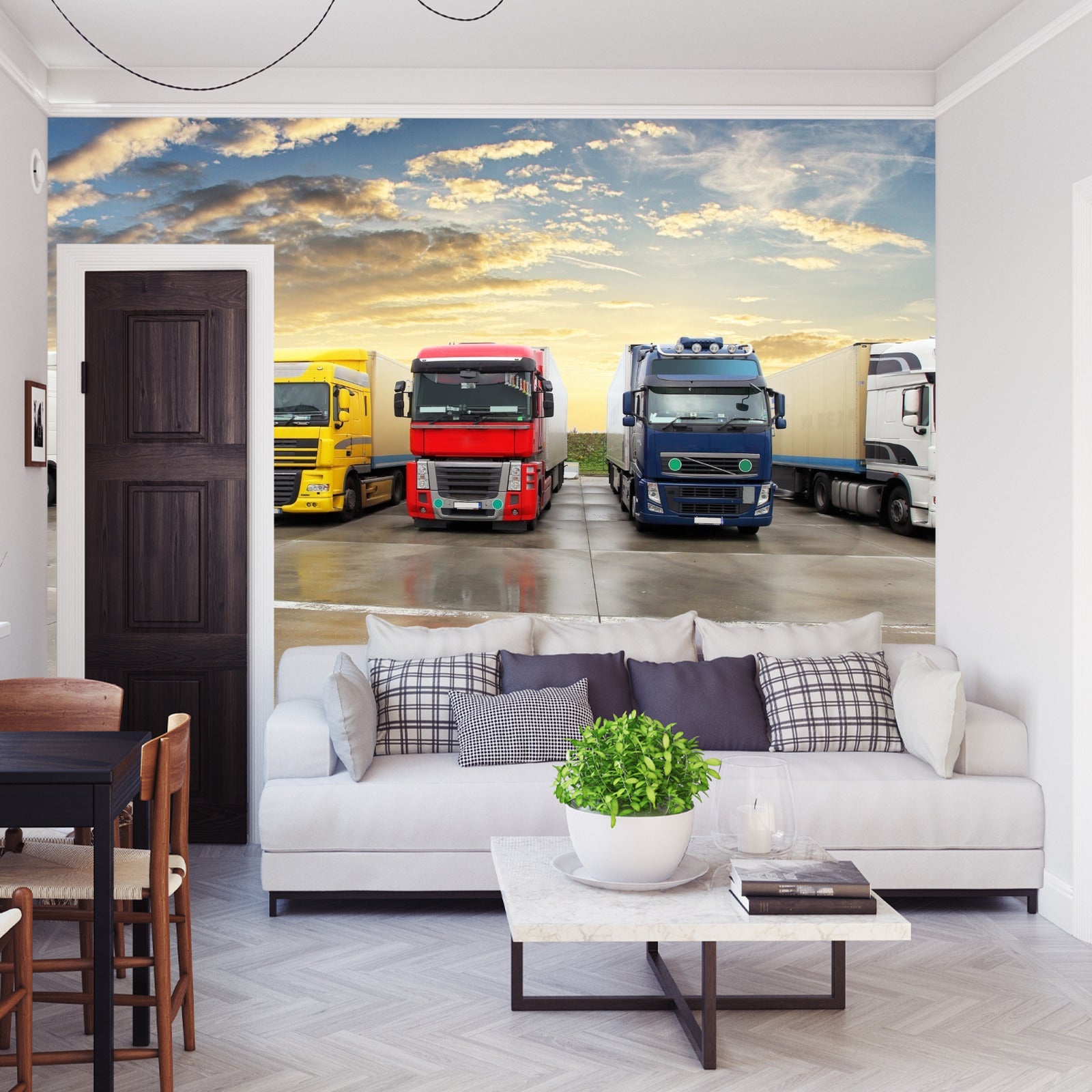 Fototapet Fargerike Lastebiler På Parkeringsplassen