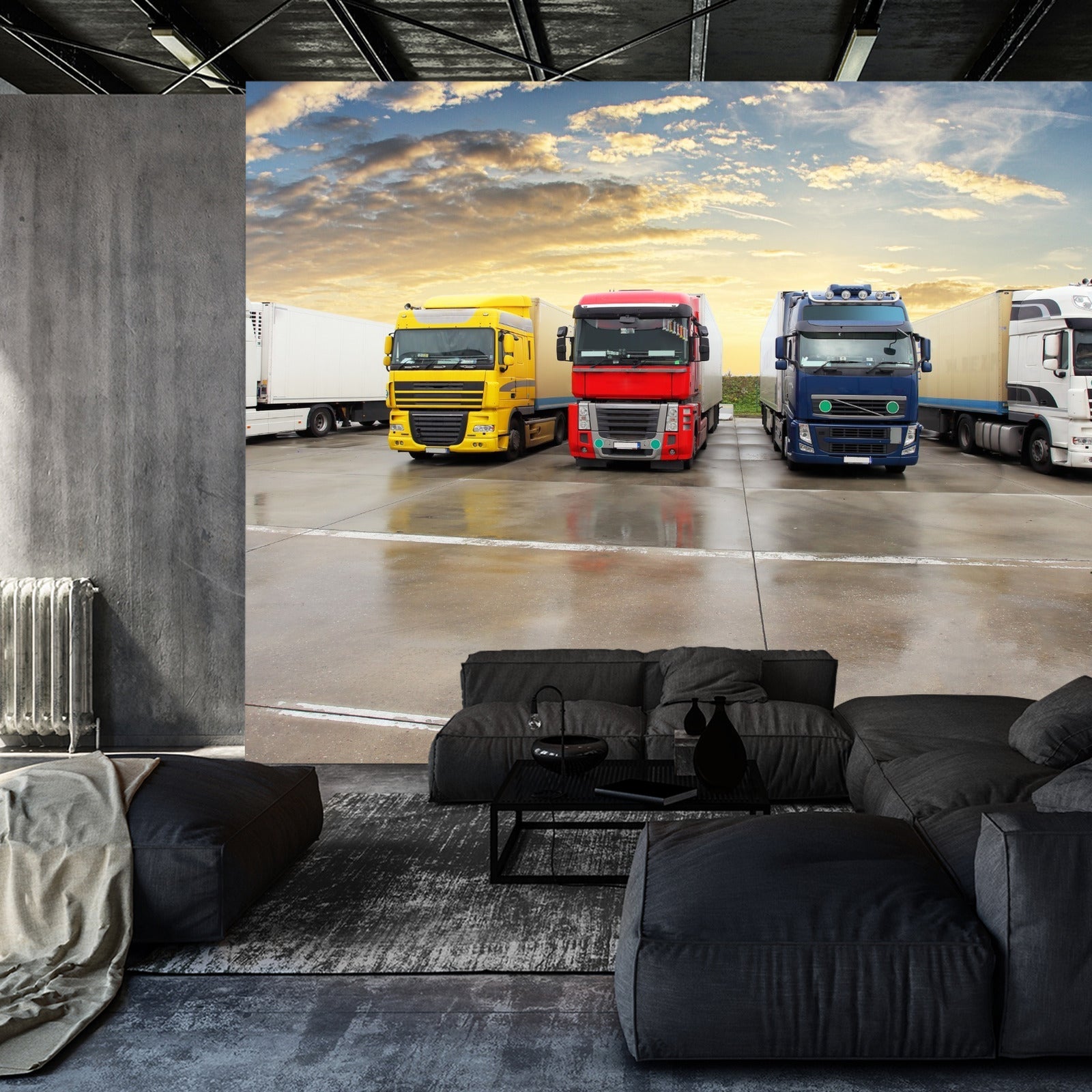 Fototapet Fargerike Lastebiler På Parkeringsplassen