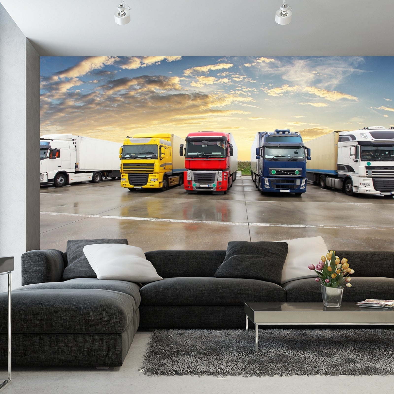 Fototapet Fargerike Lastebiler På Parkeringsplassen