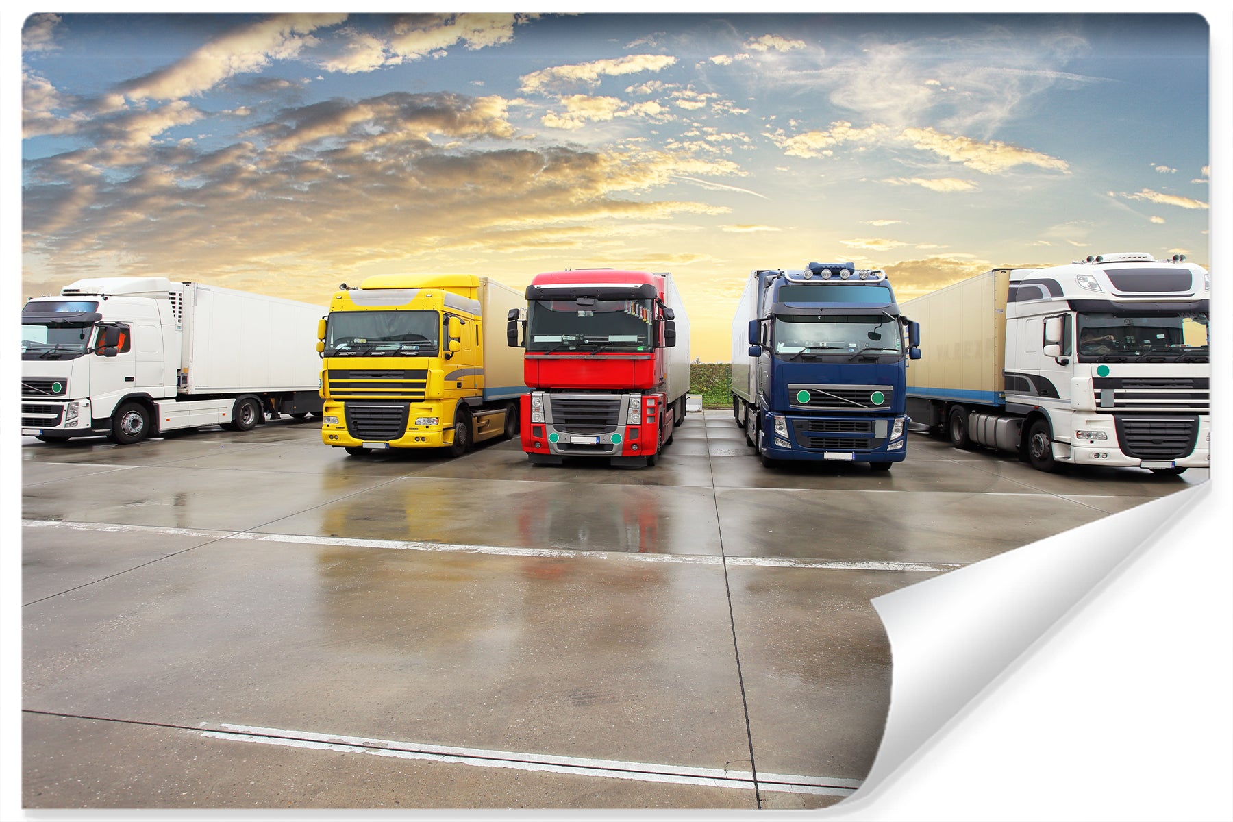 Fototapet Fargerike Lastebiler På Parkeringsplassen