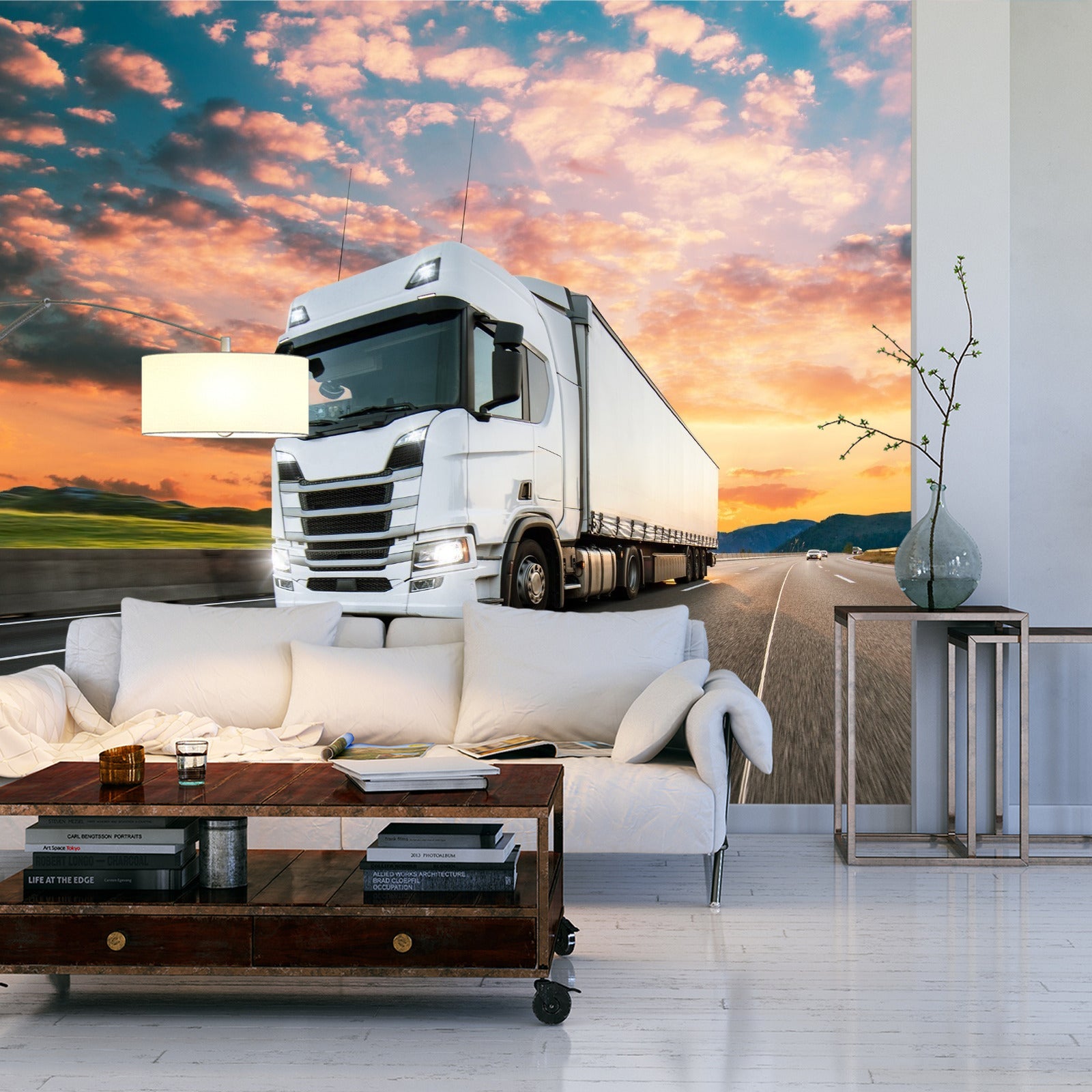 Fototapet Lastebil Med Vakker Himmel