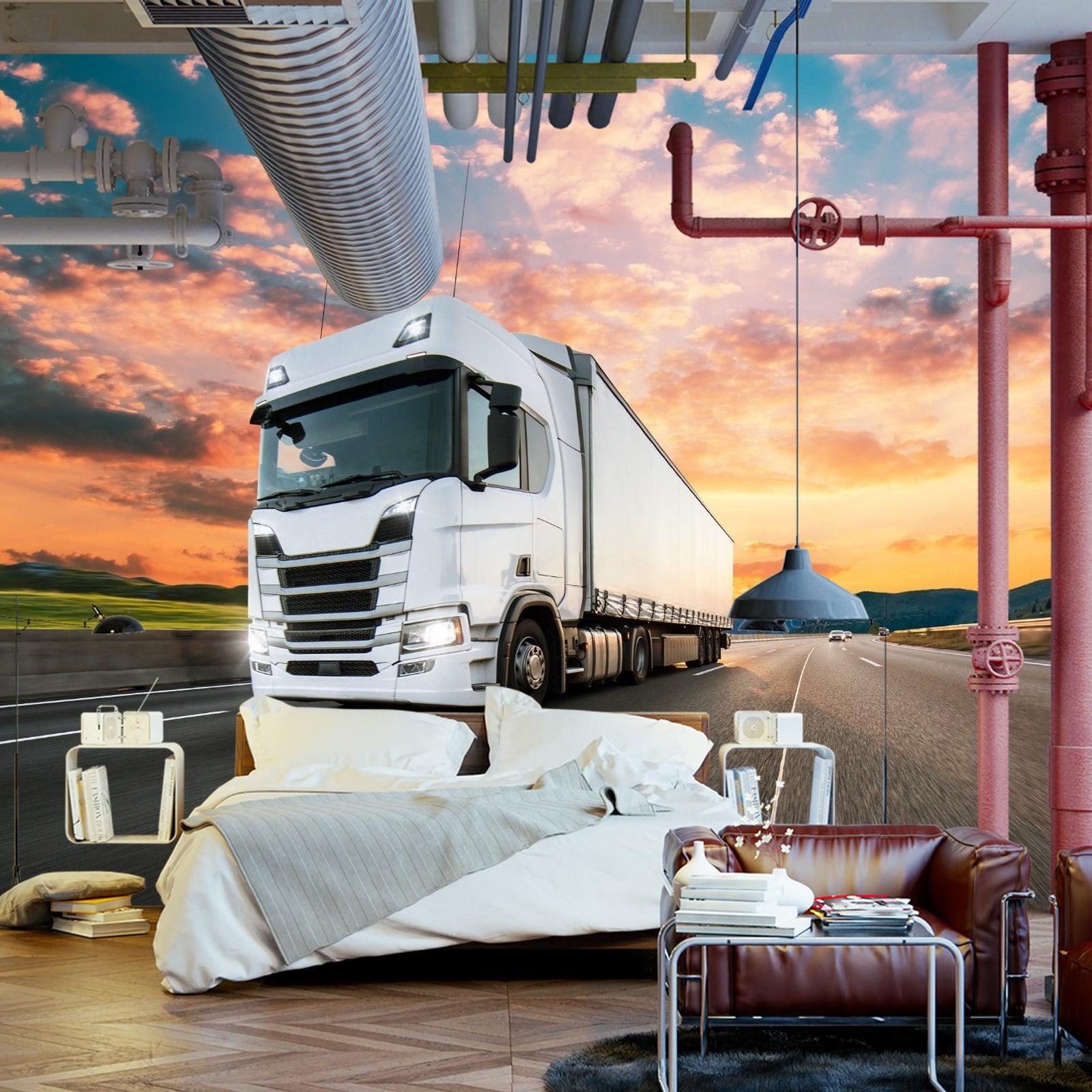 Fototapet Lastebil Med Vakker Himmel