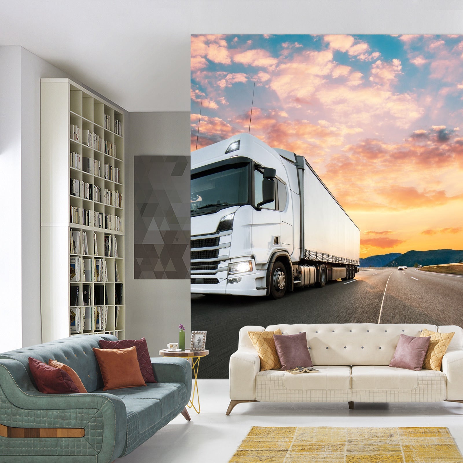 Fototapet Lastebil Med Vakker Himmel