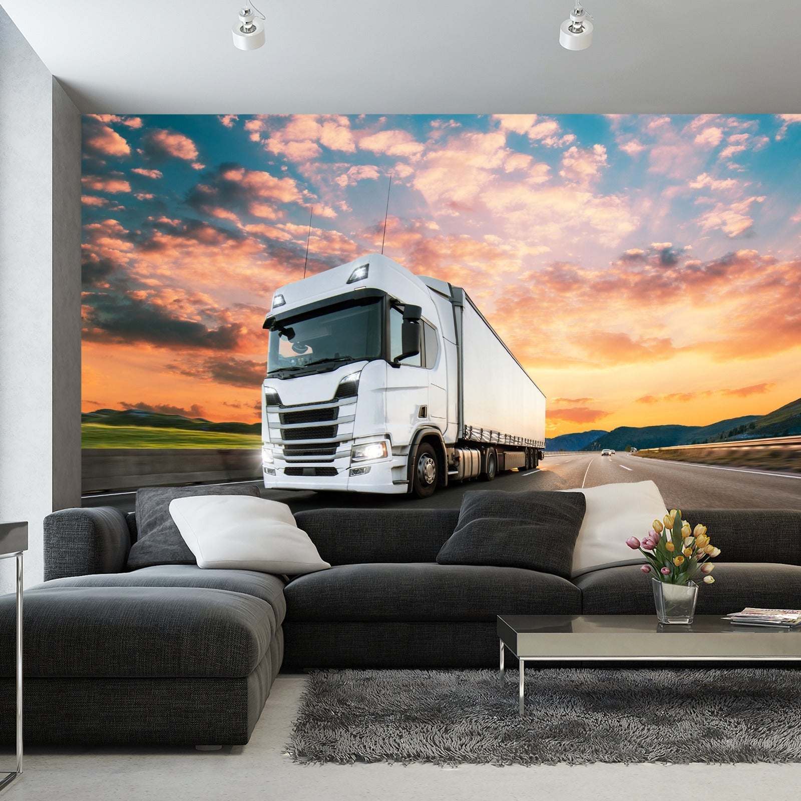 Fototapet Lastebil Med Vakker Himmel