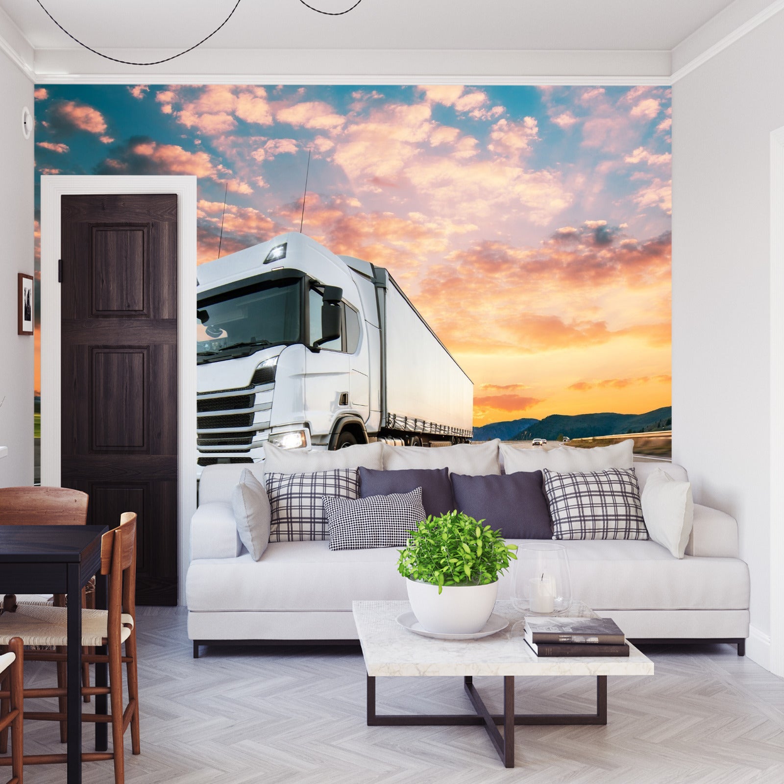 Fototapet Lastebil Med Vakker Himmel