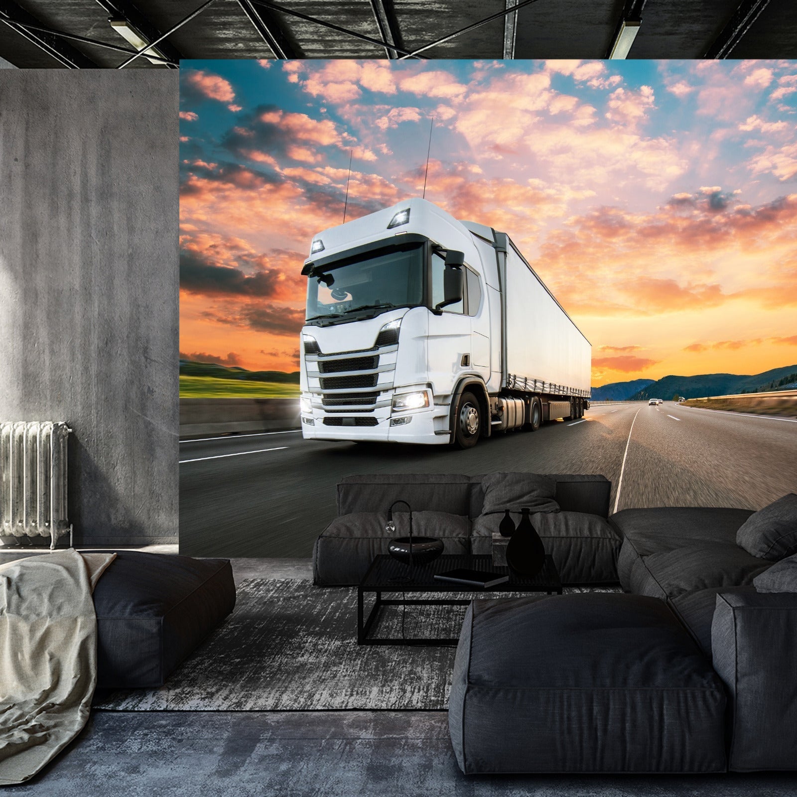 Fototapet Lastebil Med Vakker Himmel