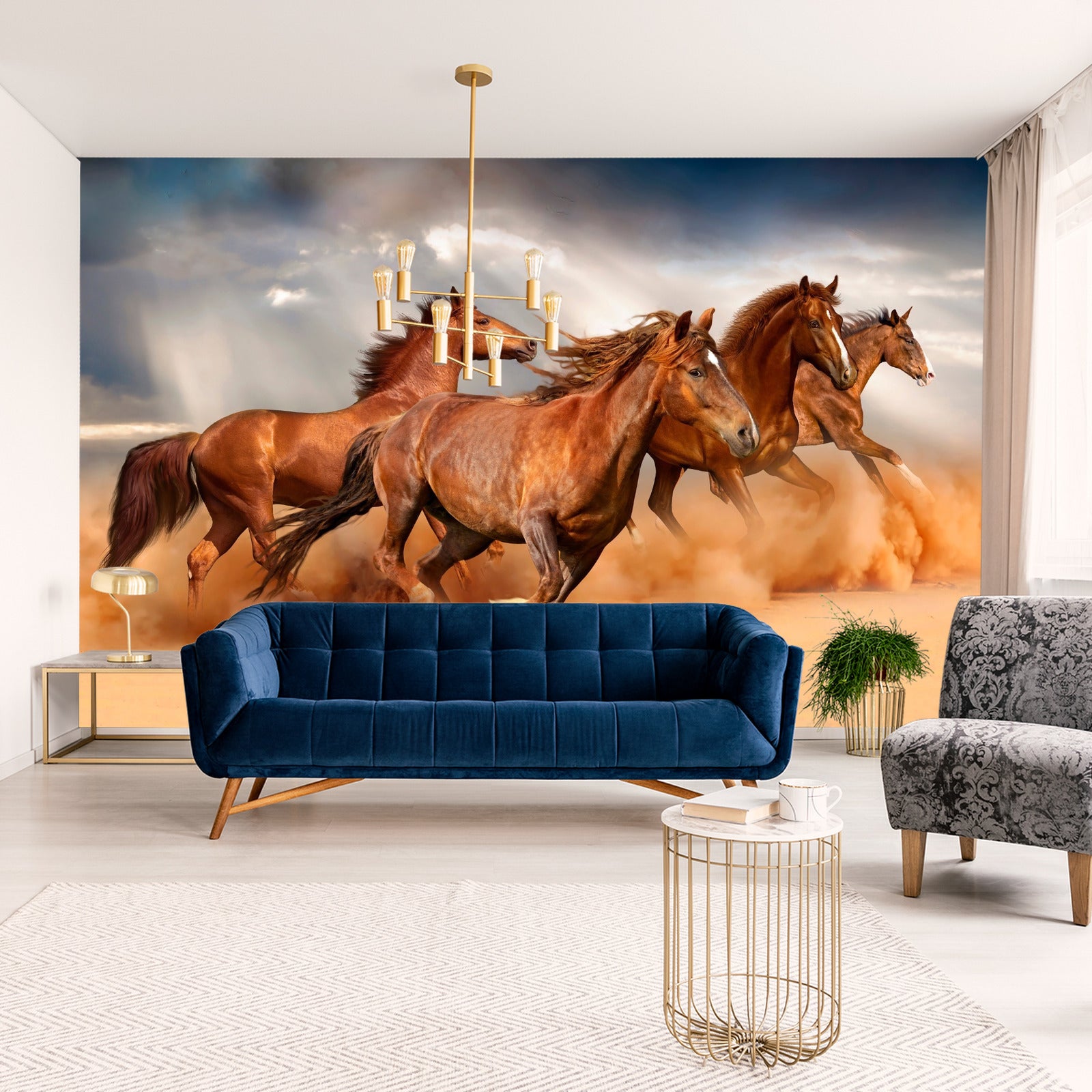 Fototapet Hester Som Løper I Ørkenen