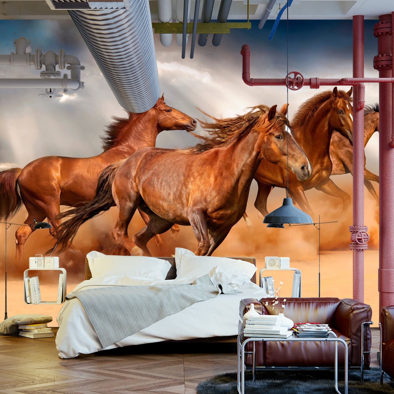 Fototapet Hester Som Løper I Ørkenen