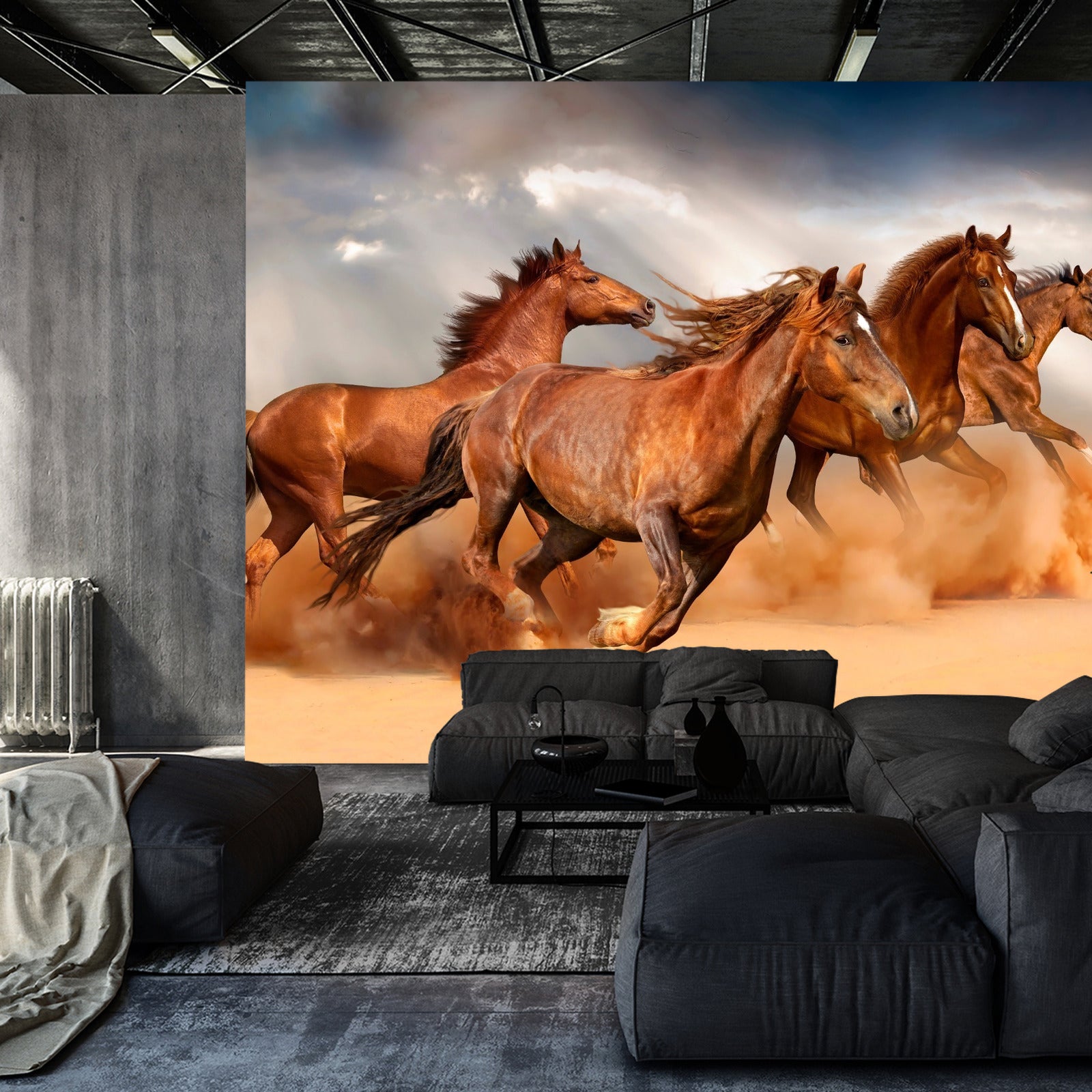 Fototapet Hester Som Løper I Ørkenen