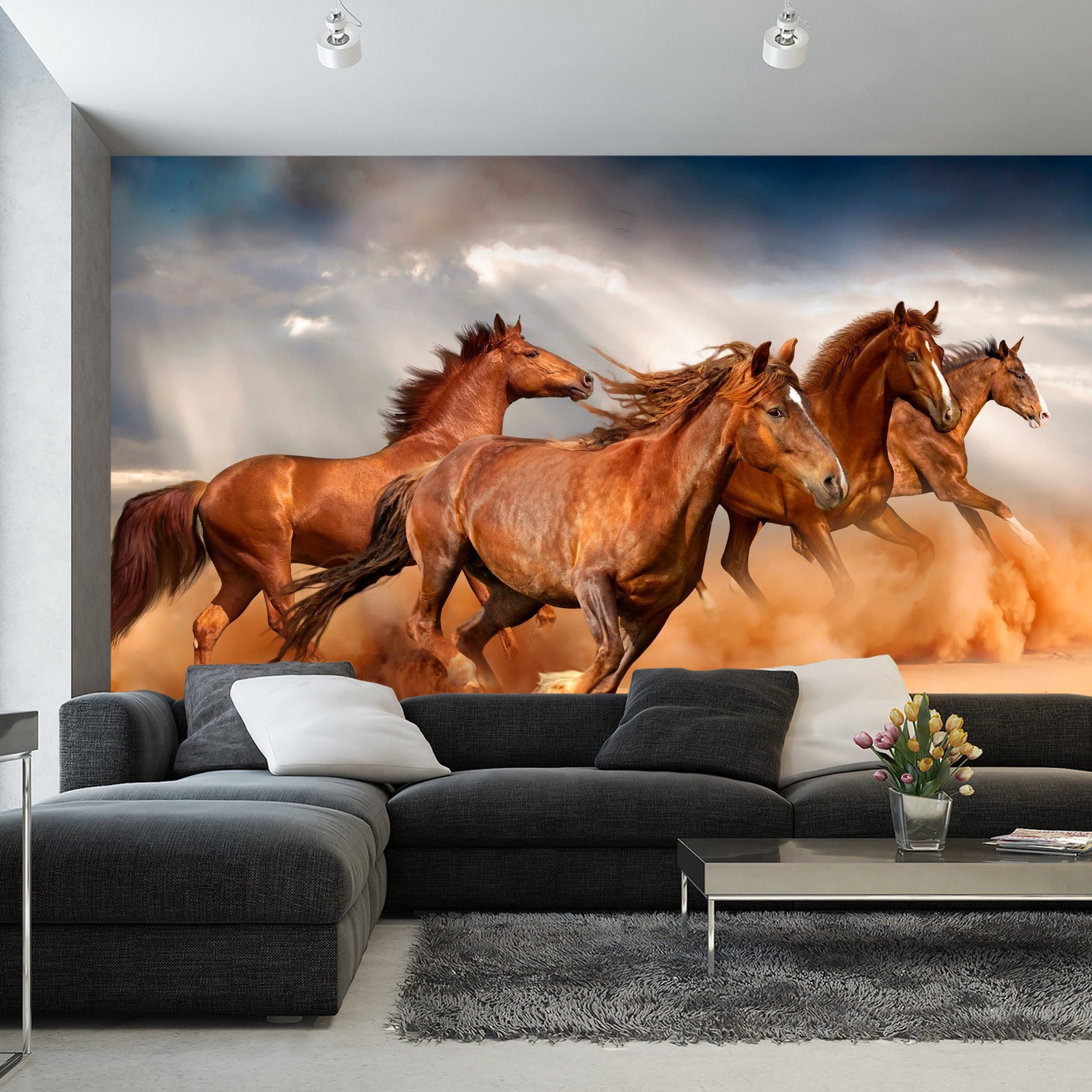 Fototapet Hester Som Løper I Ørkenen