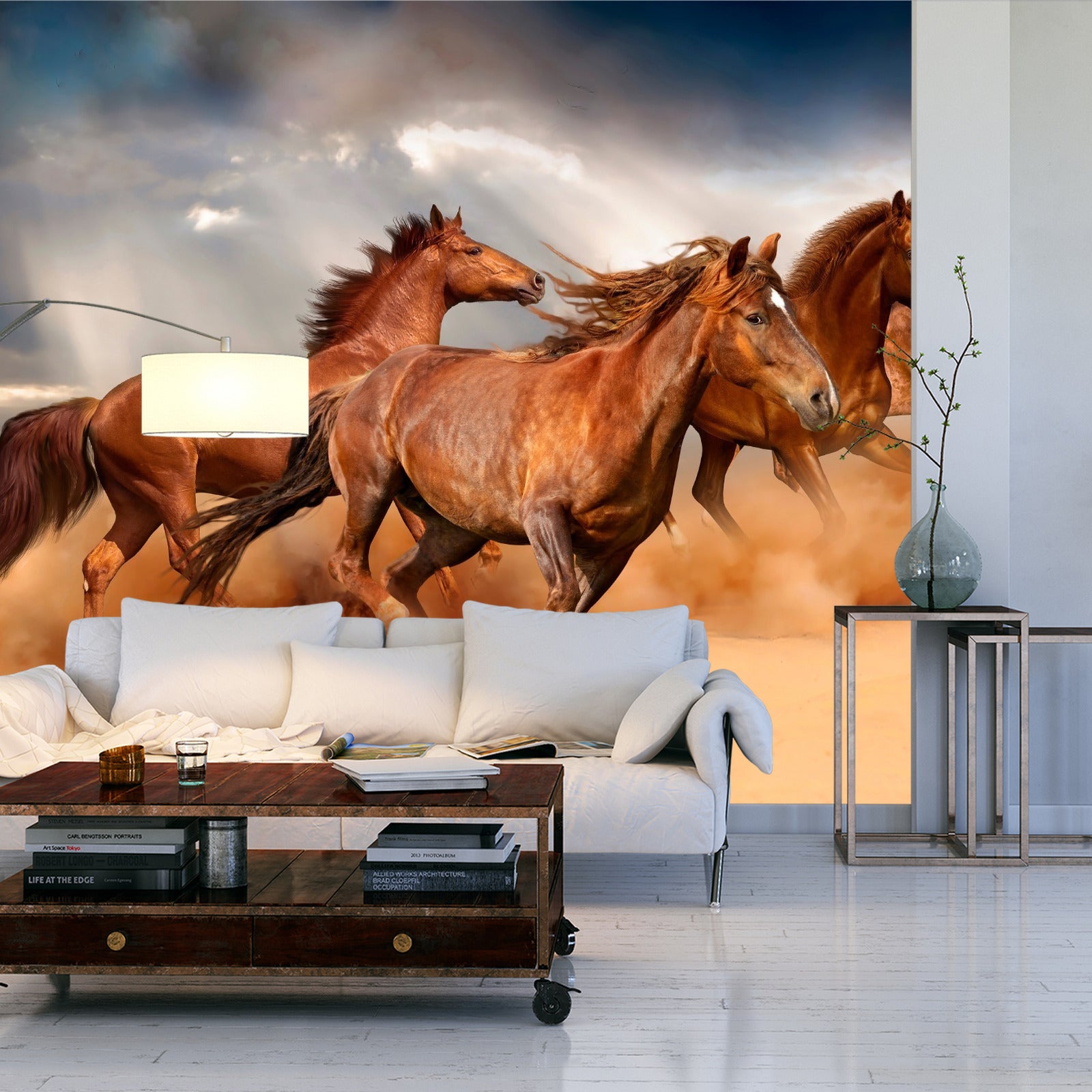 Fototapet Hester Som Løper I Ørkenen