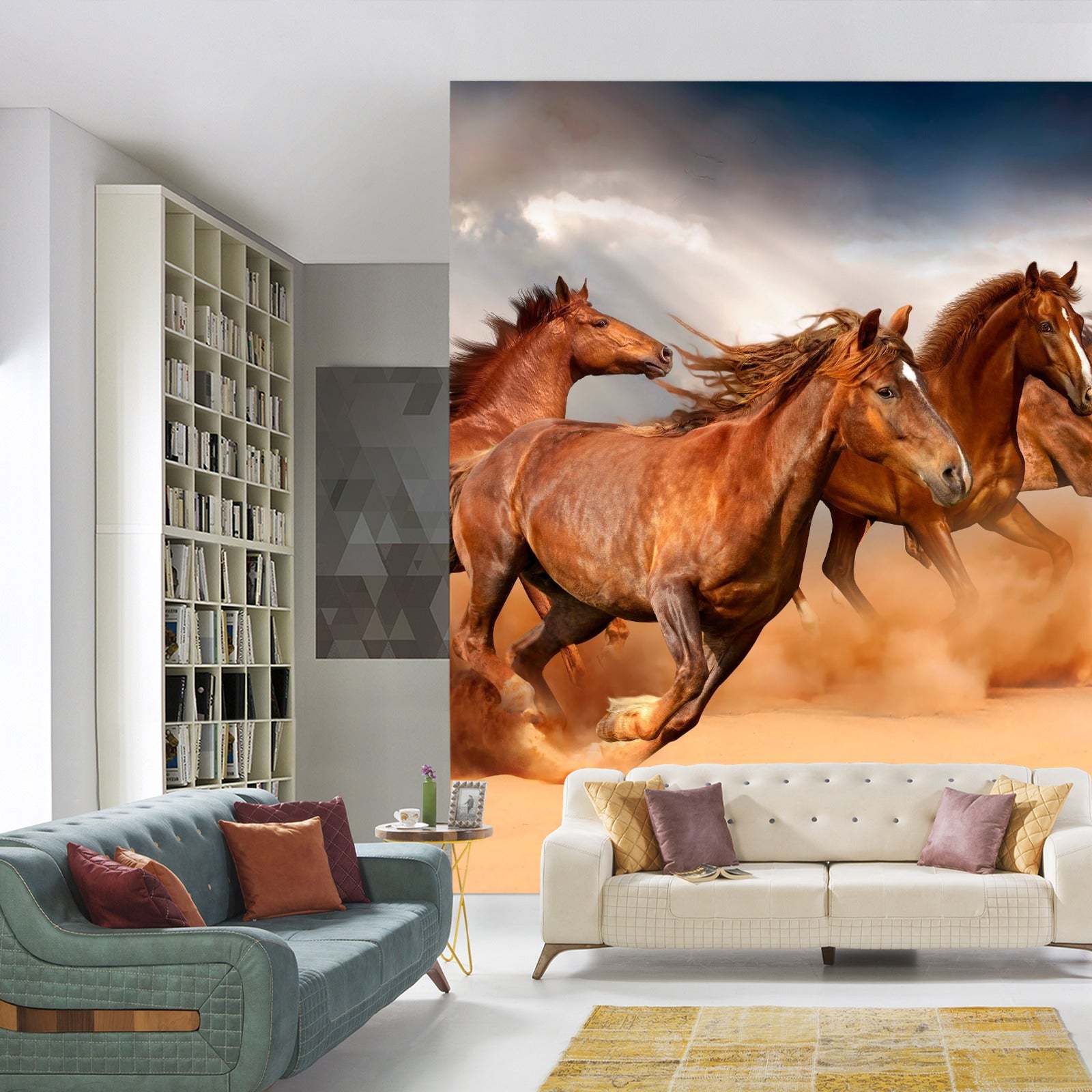Fototapet Hester Som Løper I Ørkenen